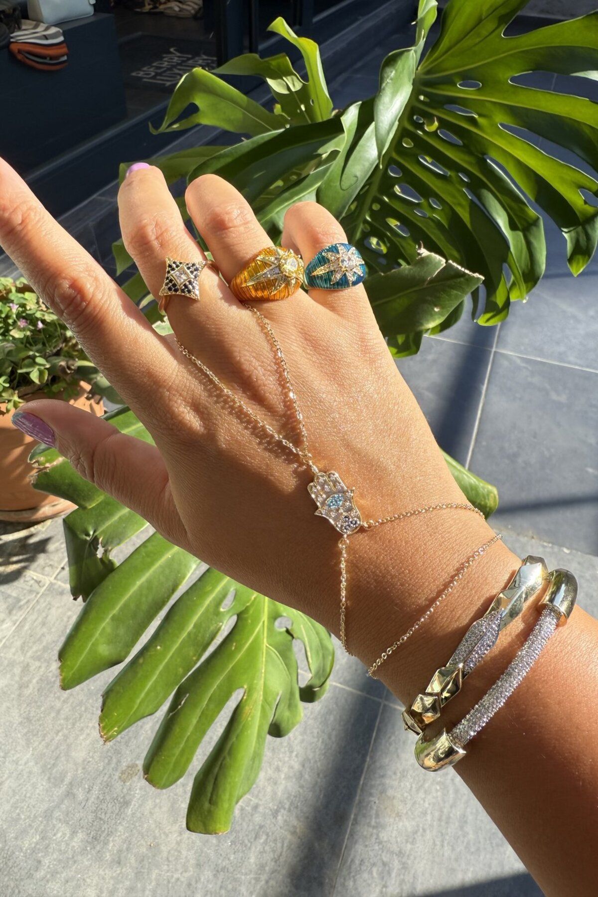 My Joyas Design 14K Altın Kaplama Taşlı Hamsa Şahmeran