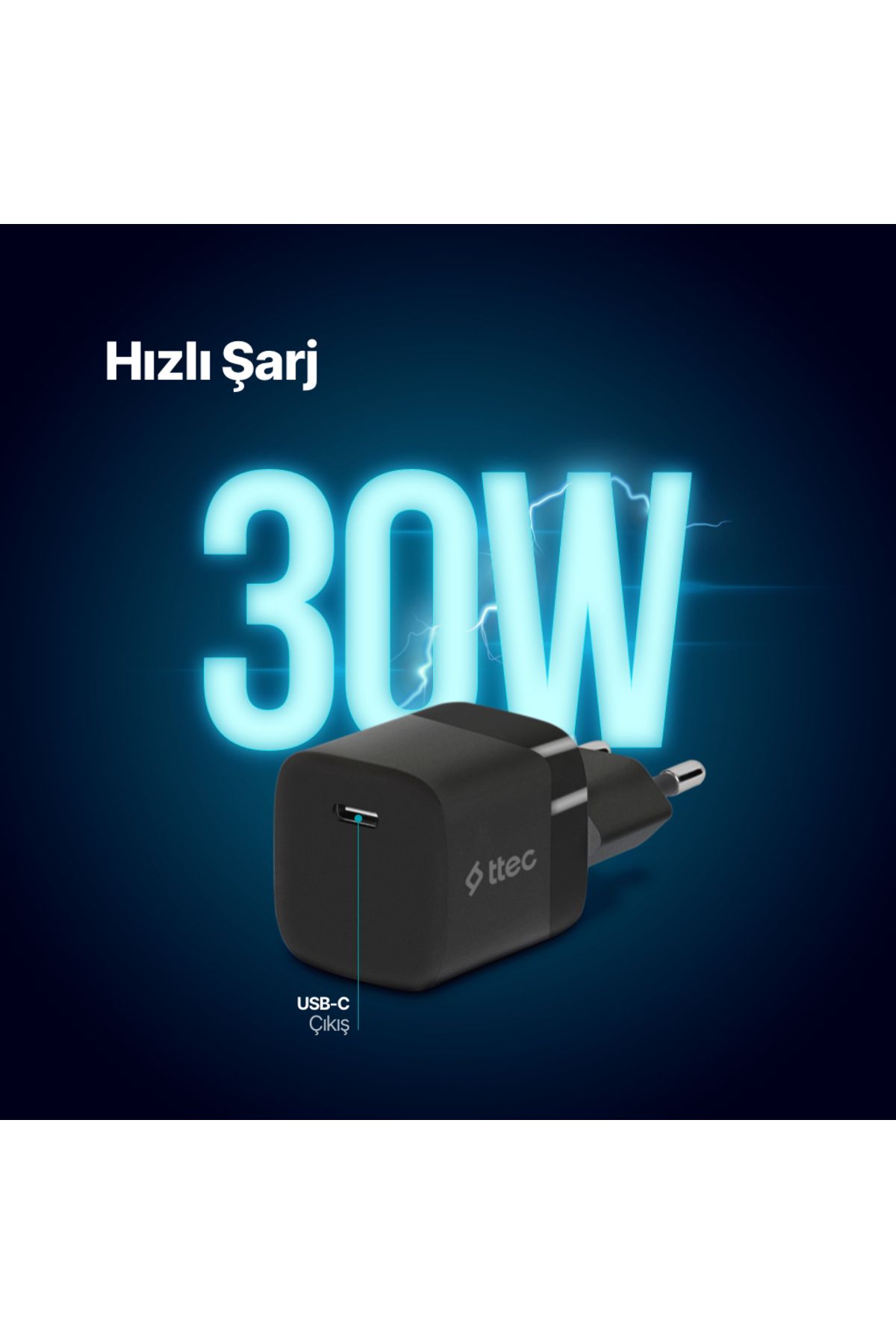 Ttec SmartCharger 30W PD USB-C iPhone 15/15 Pro/16/16 Pro/16 Pro Max Şarj Başlık Beyaz