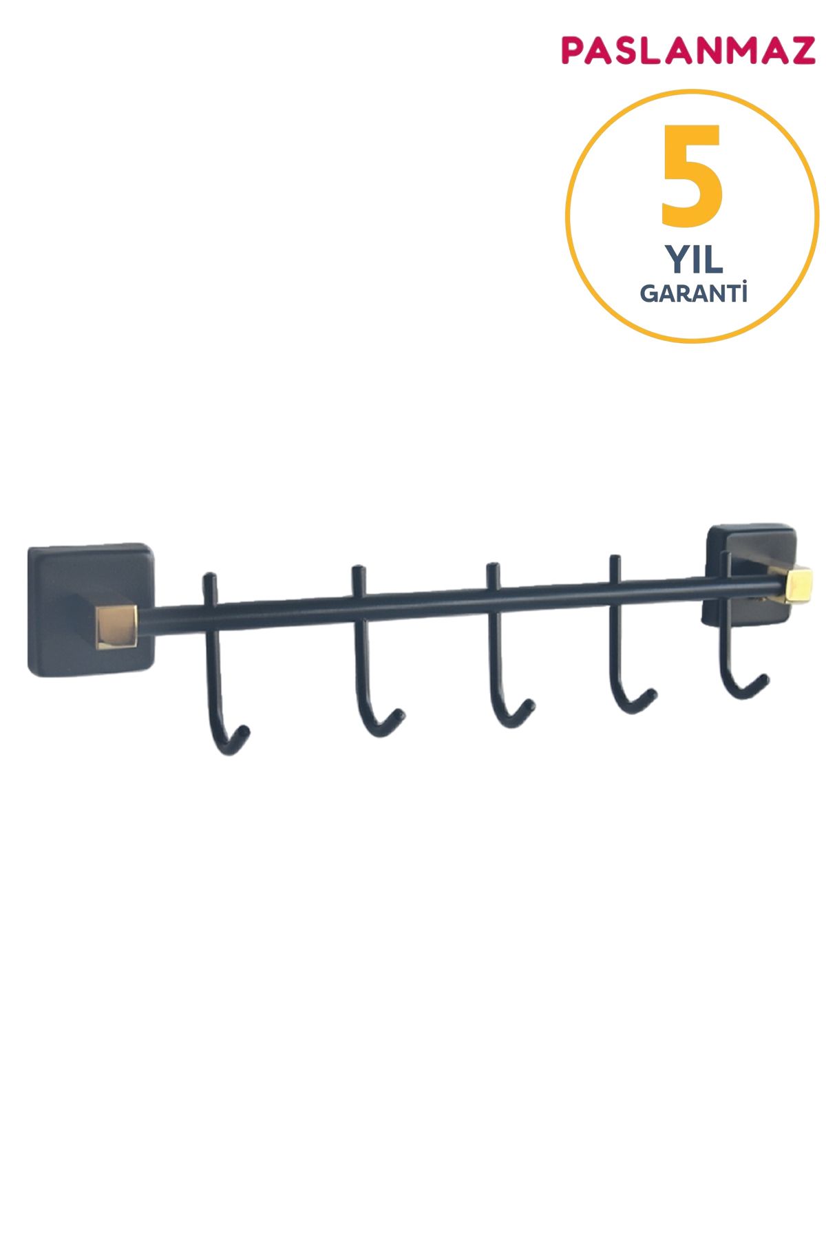 BanyomHome Paslanmaz Pirinç Mat Siyah Altın Aksu 5'Li Set Askılık