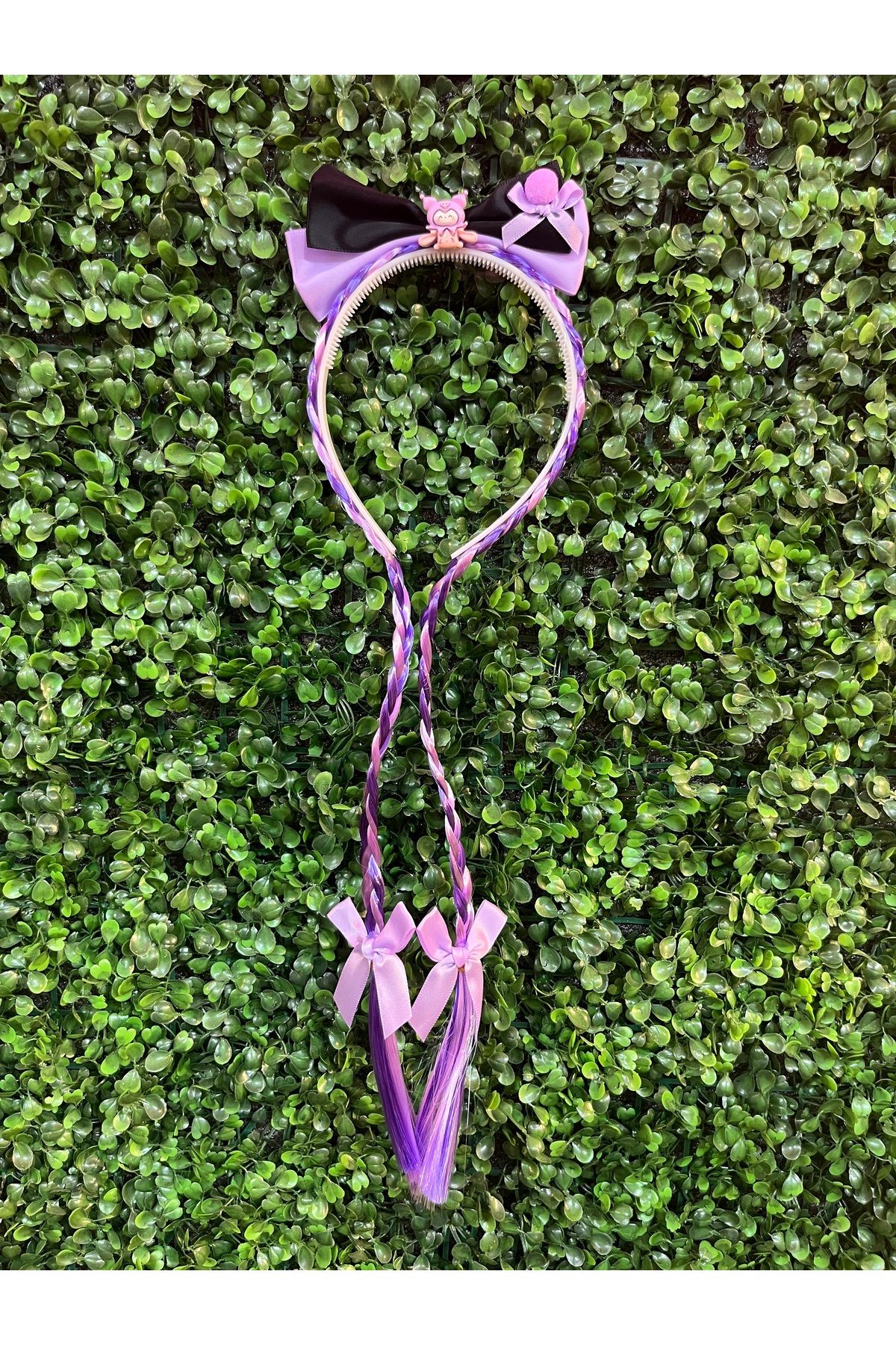 PONÇİK ACCESSORİES Kuromi Mor Renk Örgü Saçlı Çocuk Taç, Kuromi Çocuk Taç
