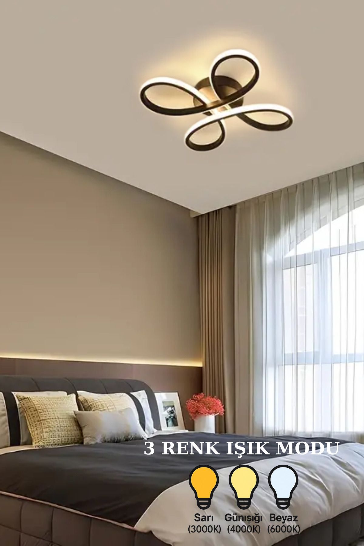 Parla PAPATYA 4'LÜ SİYAH RENK PLAFONYER, ÜÇ RENK IŞIKLI MODERN, LEDLİ, SALON, HOL, MUTFAK AVİZE