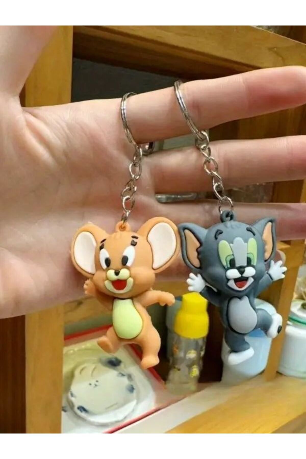 VerdeHome Tom ve Jerry Figürlü 3D Anahtarlık 2 Adet – Sevimli Çizgi Film Karakteri, Çanta Aksesuarı