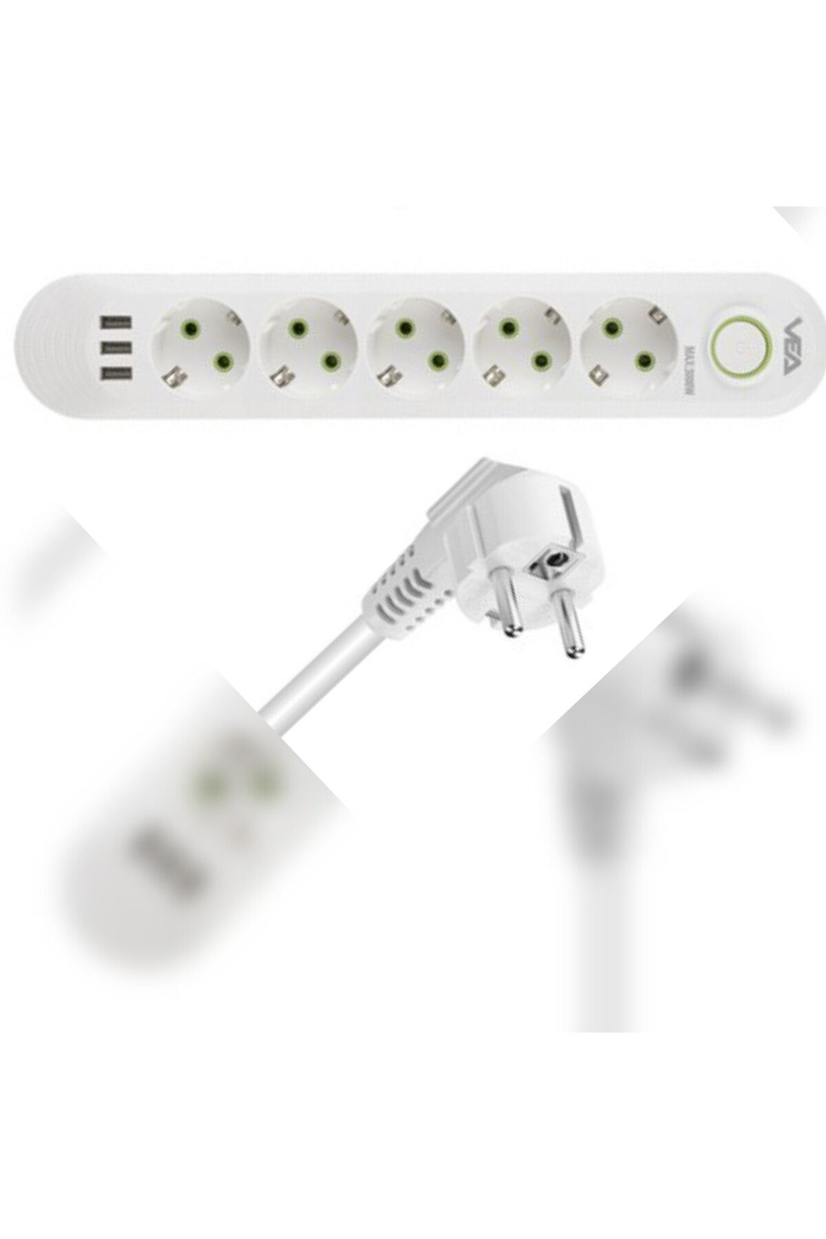 abnturk 5 Girişli 1.5 Metre Kablolu 3 Usb'li Akım Korumalı Priz 3000W 3 Amper USB Çıkışı