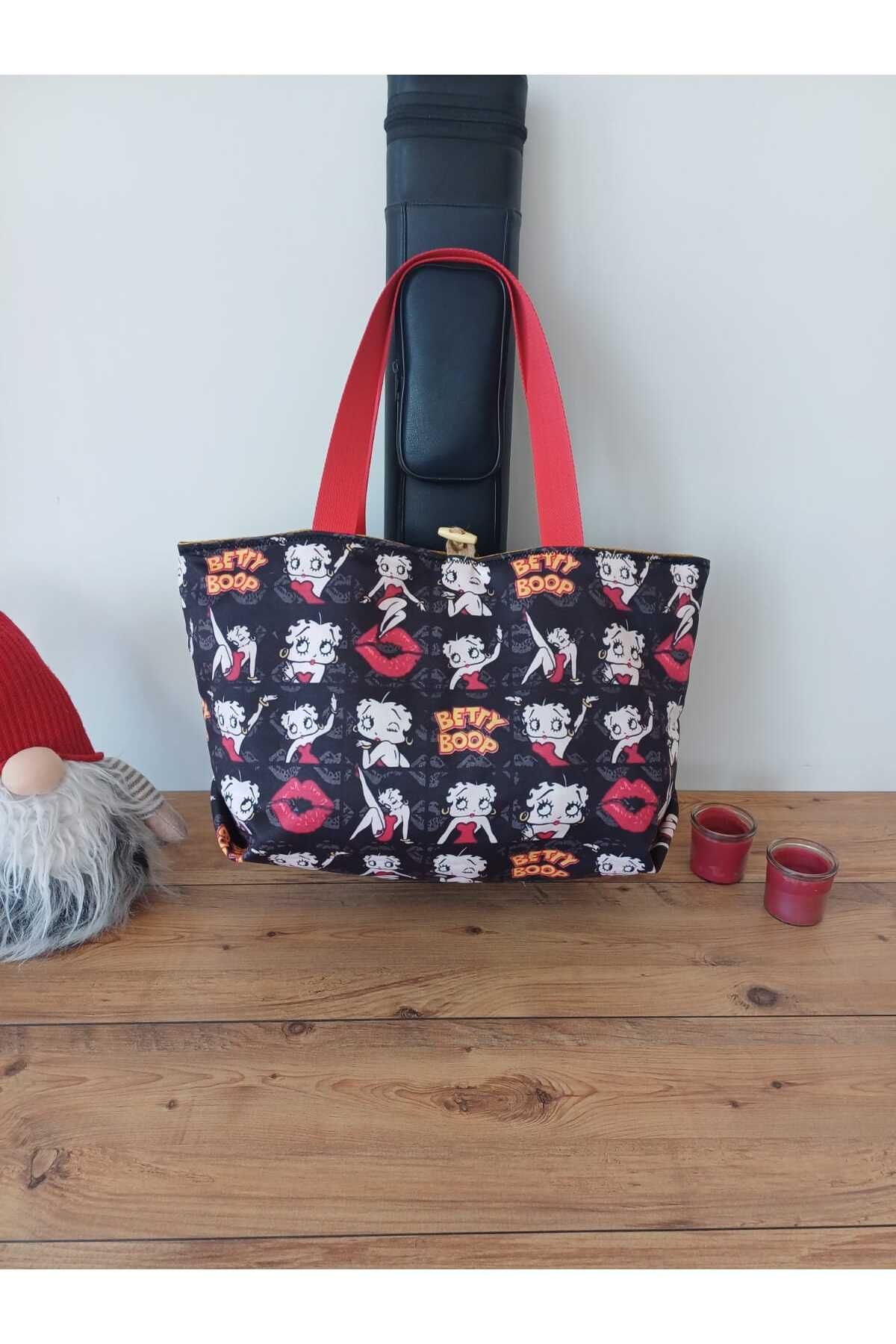Tüylü Tükkan 35*50 CM BETTY BOOP HARDAL OMUZ PLAJ ÇANTASI