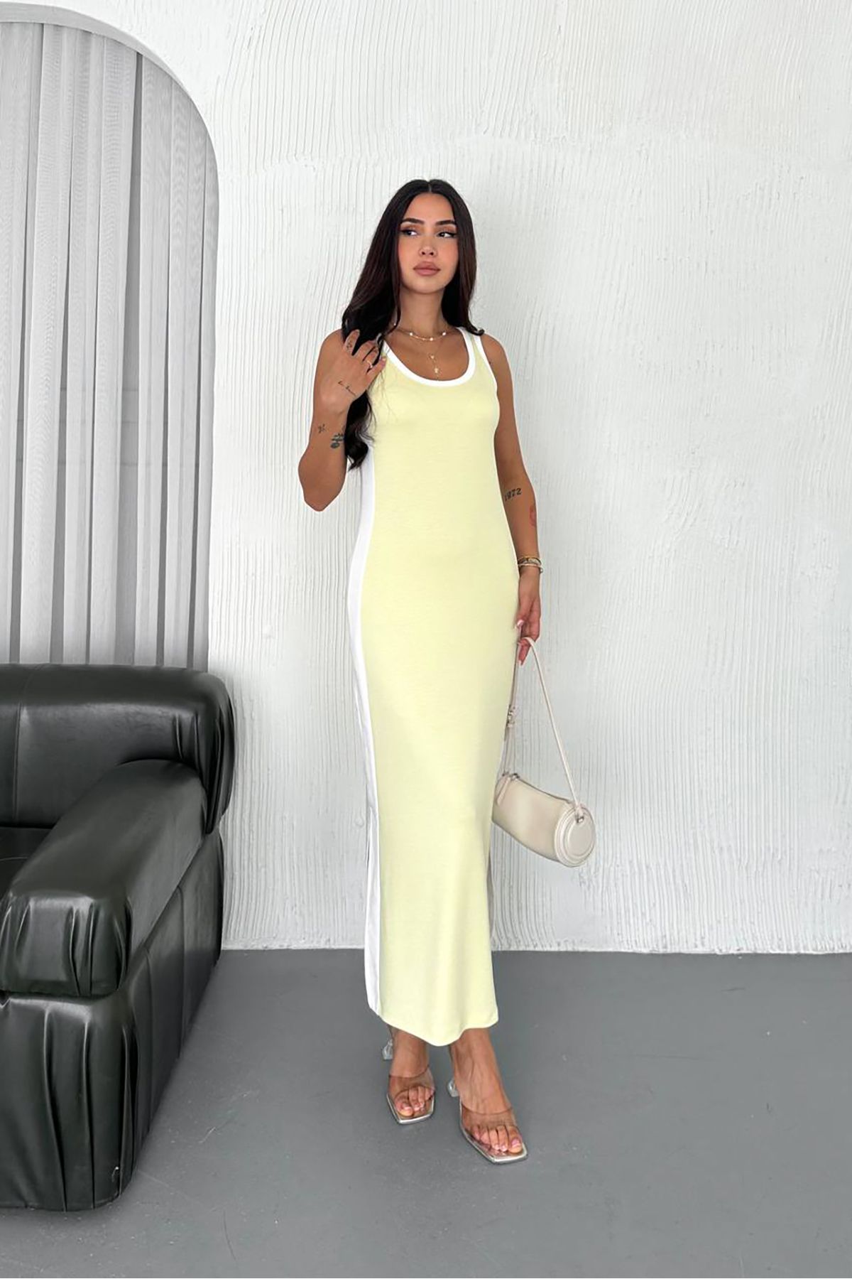Neşeli Butik kadın siyah şerit detaylı spor elbise NBTG105