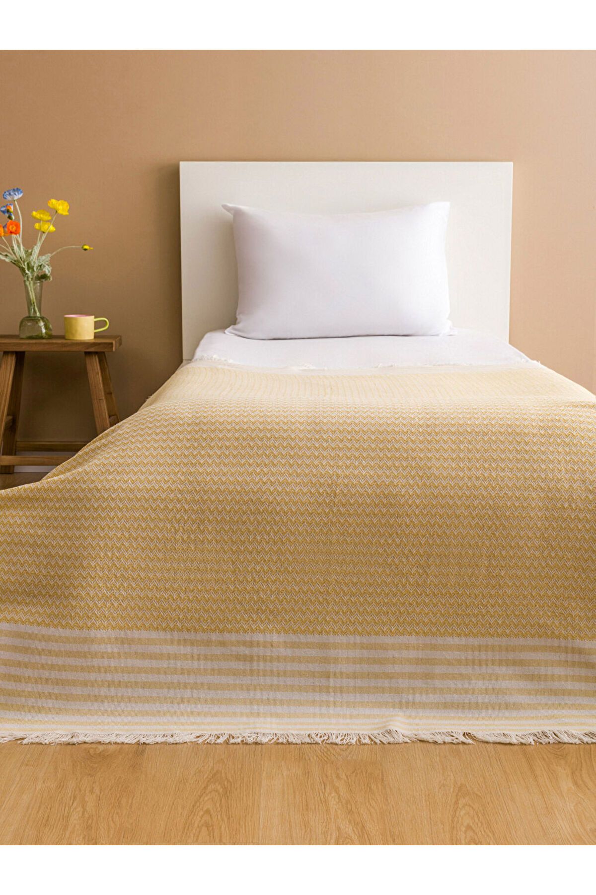 LC Waikiki Yeşil Çizgi Desenli Tek Kişilik Yatak Örtüsü 130x170 cm