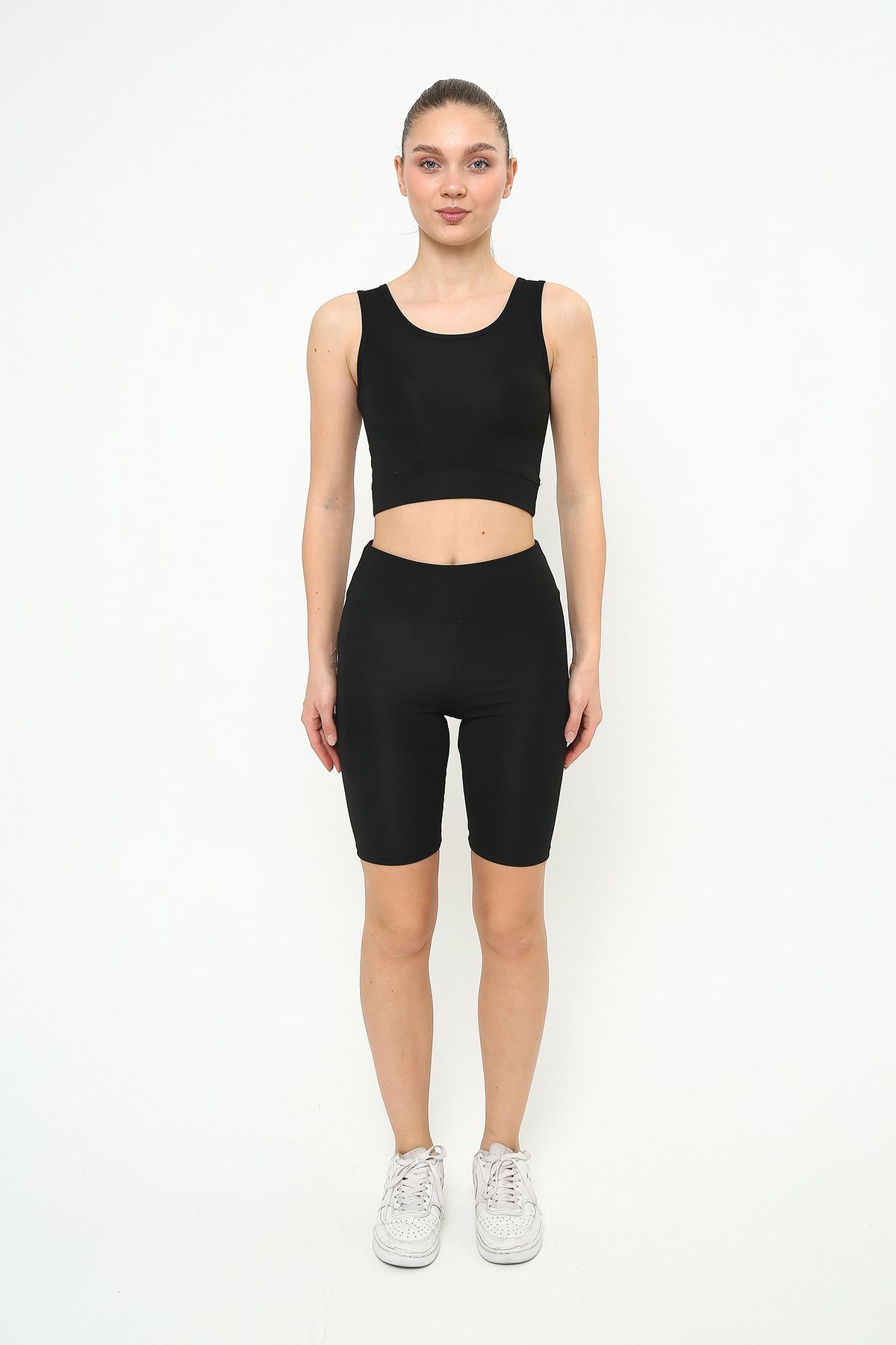 OPENDO Askılı Crop & Biker Tayt İkili Takım ( Pedsiz)