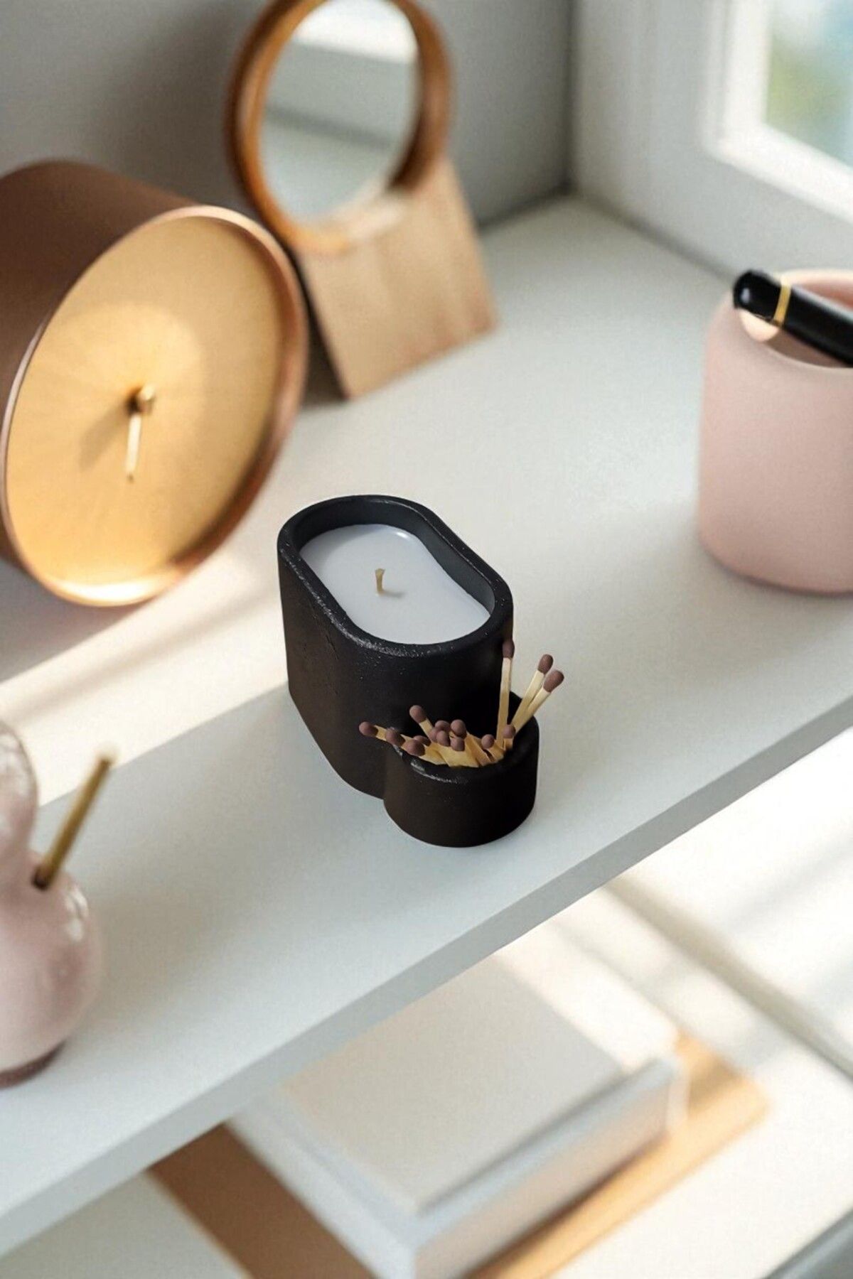 FS CANDLE & HOME Decoration - Accesories Minimalist Oval Beton Mumluk - Dekoratif ve Hediyelik Organik Soya Wax'lı Beton Mumluk