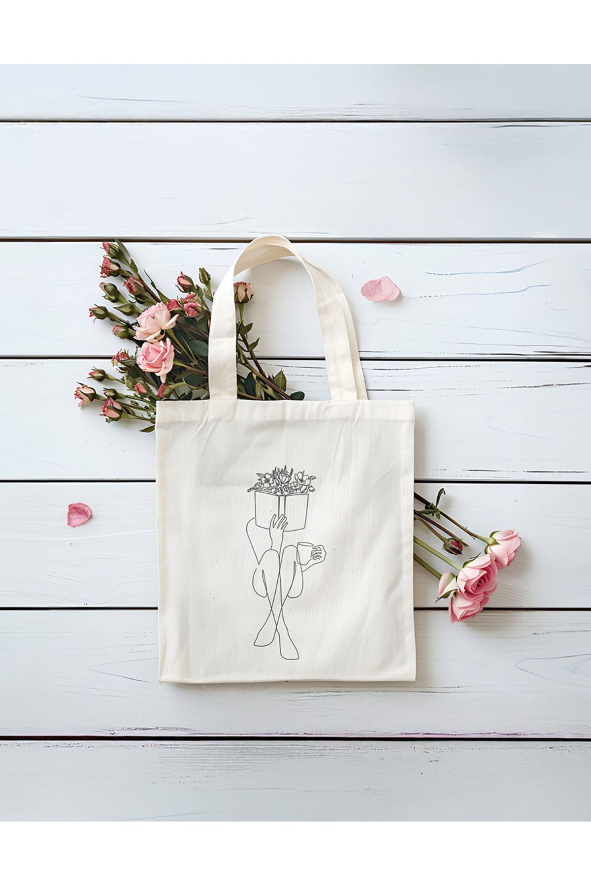 PESHLİSTORE Minimal Kitap ve Kahve Tasarımlı Bez Çanta