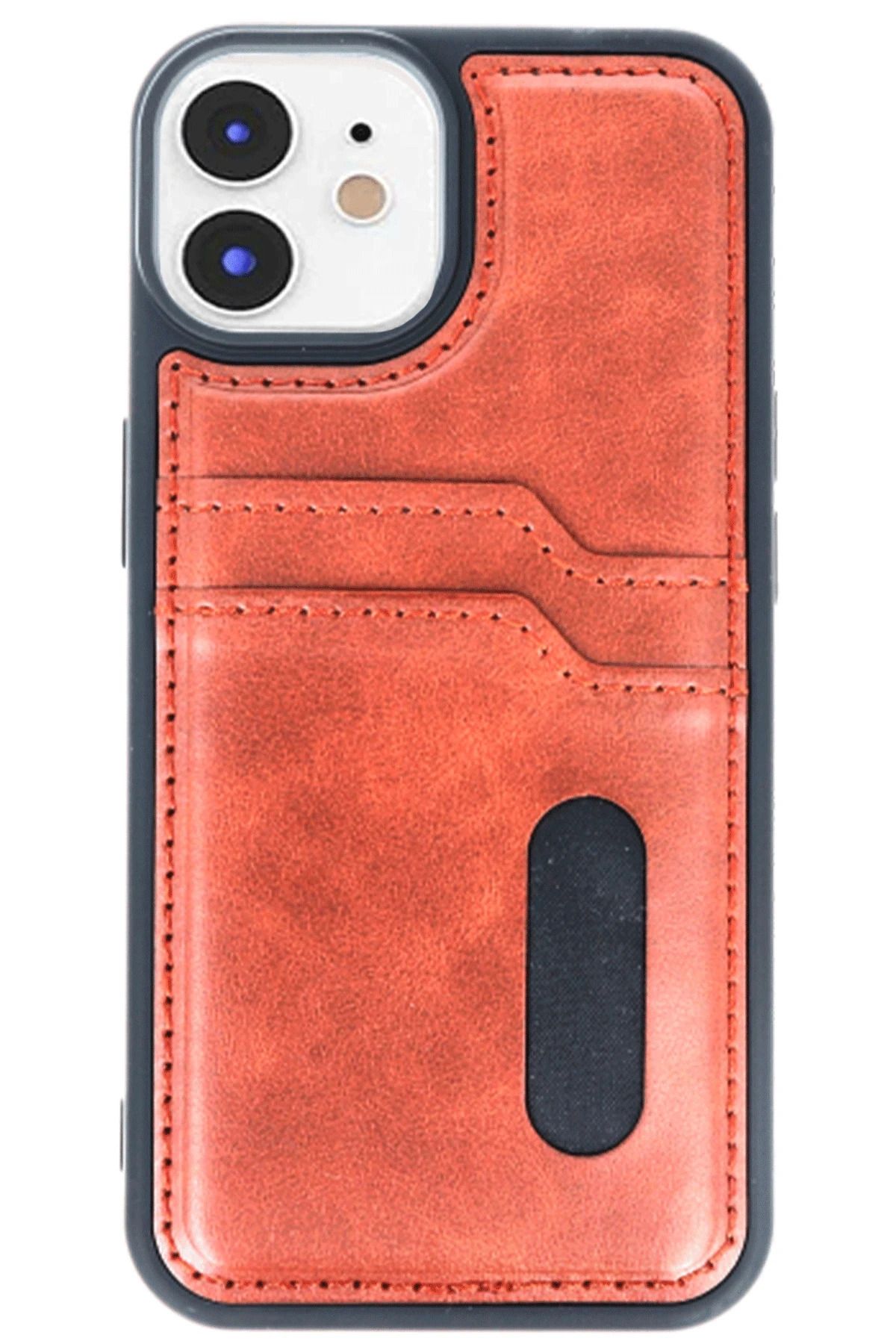 NewFace iPhone 11 Kılıf Sara Kartvizitli Deri Kılıf - Taba DRSTR