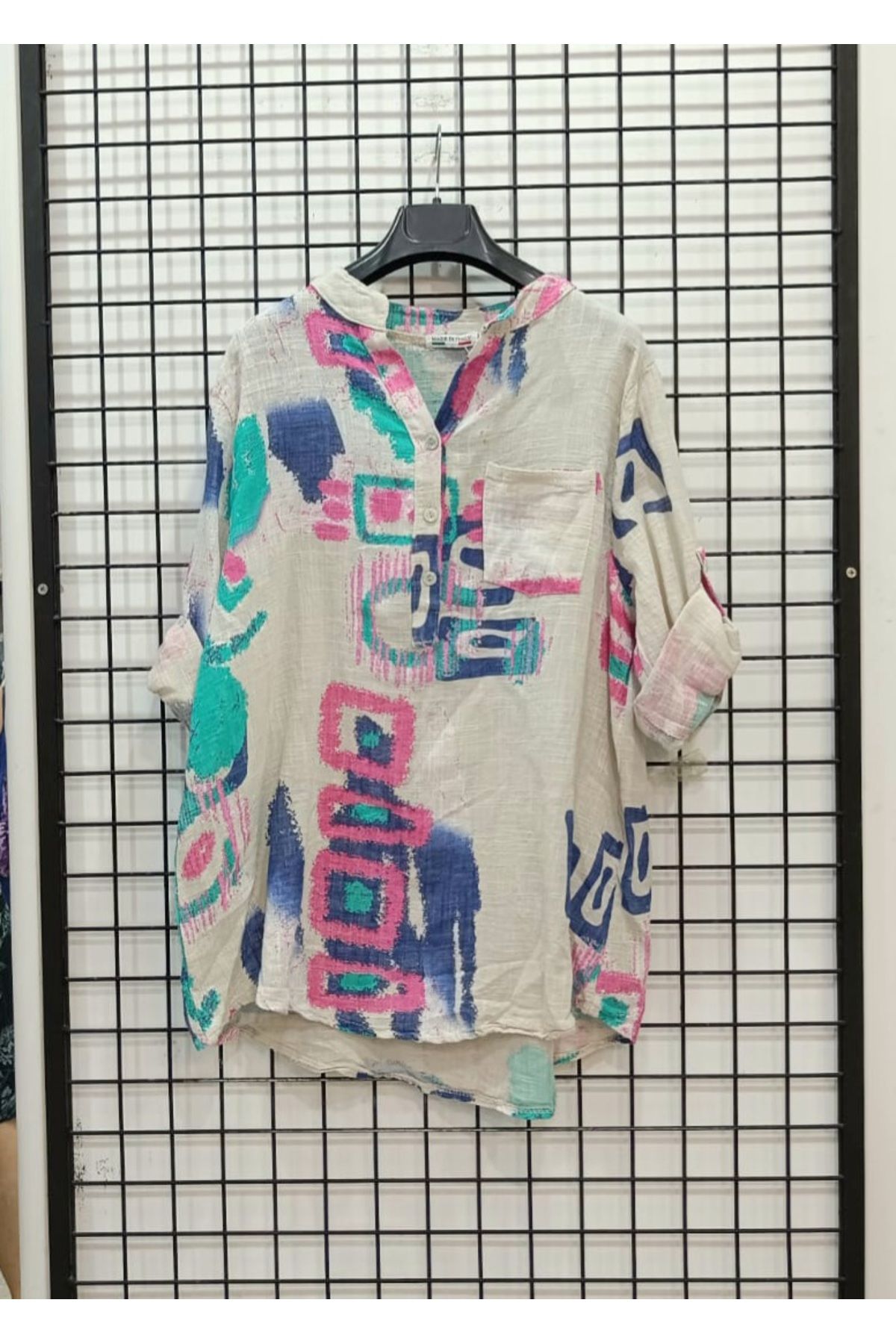 Butik Şans Desenli Cep Detaylı İtalyan Gömlek Bluz