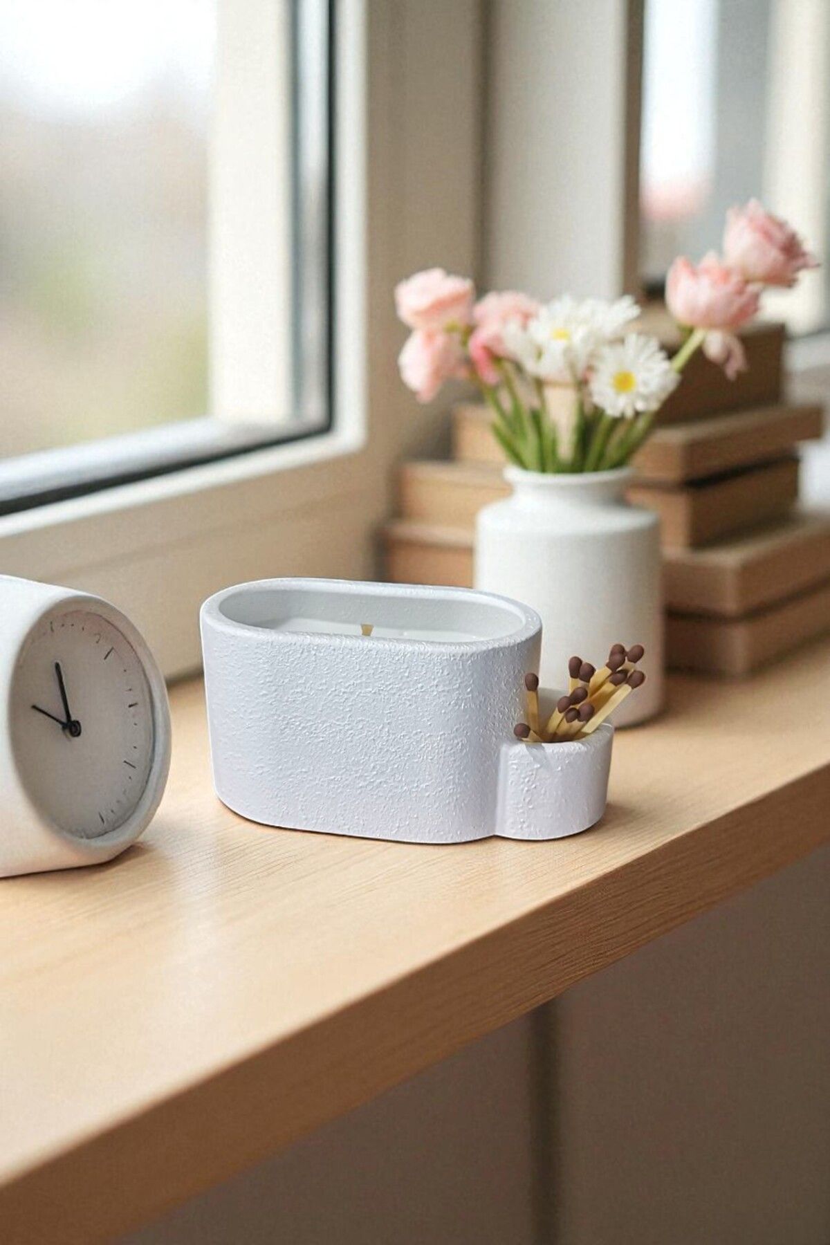 FS CANDLE & HOME Decoration - Accesories Minimalist Oval Beton Mumluk - Dekoratif ve Hediyelik Organik Soya Wax'lı Beton Mumluk