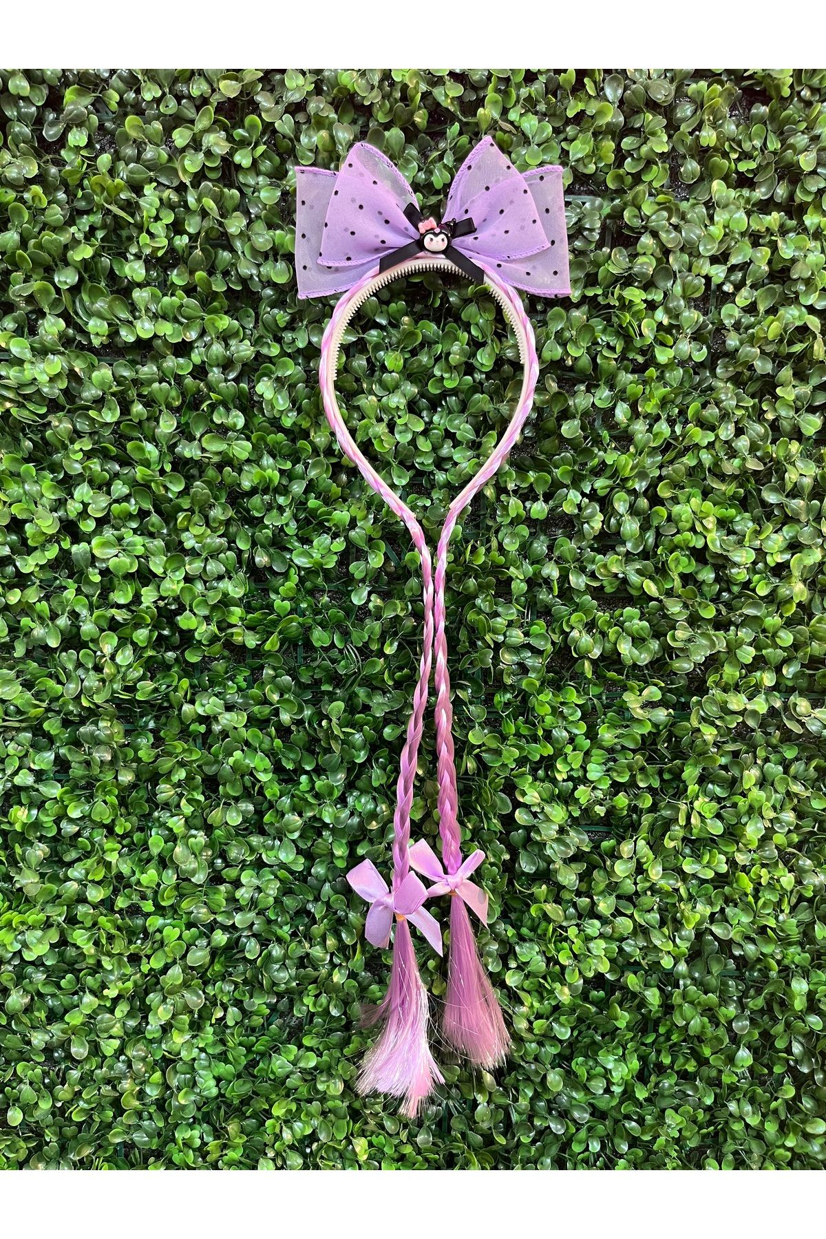 PONÇİK ACCESSORİES Kuromi Mor Renk Örgü Saçlı Çocuk Taç, Kuromi Çocuk Taç
