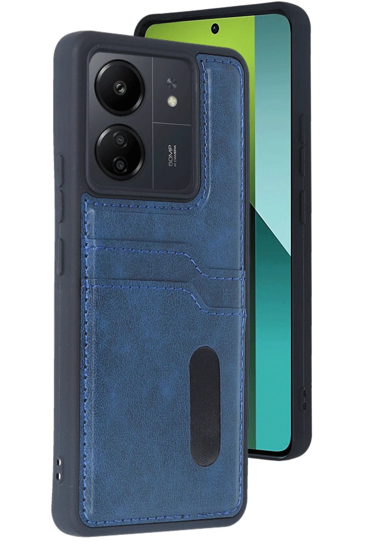 NewFace Xiaomi Redmi 13C Kılıf Sara Kartvizitli Deri Kılıf - Lacivert FERRG
