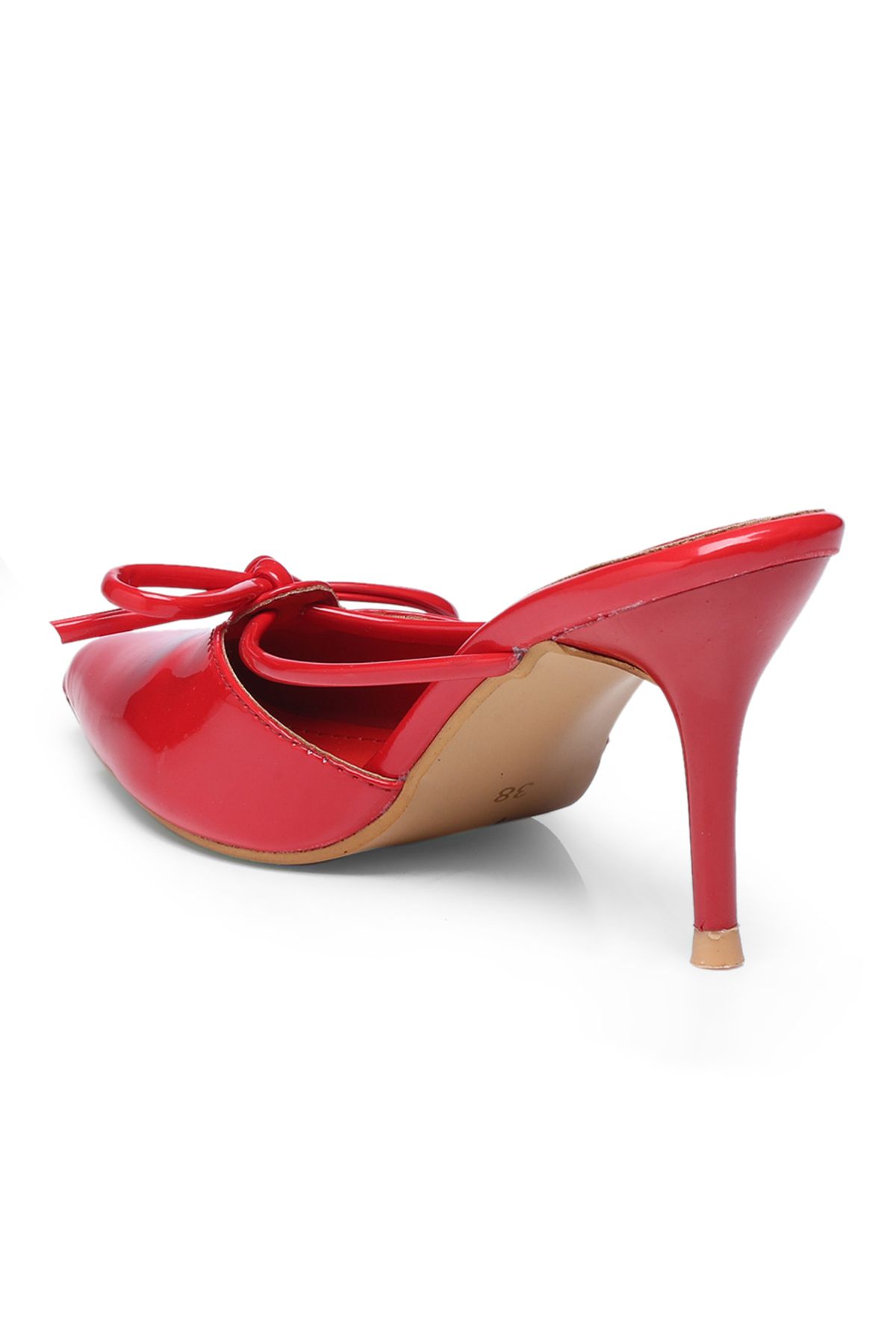 GNIST By Styli-Plain Pointed Toe Stiletto Heel Mules with Bow Detail 6