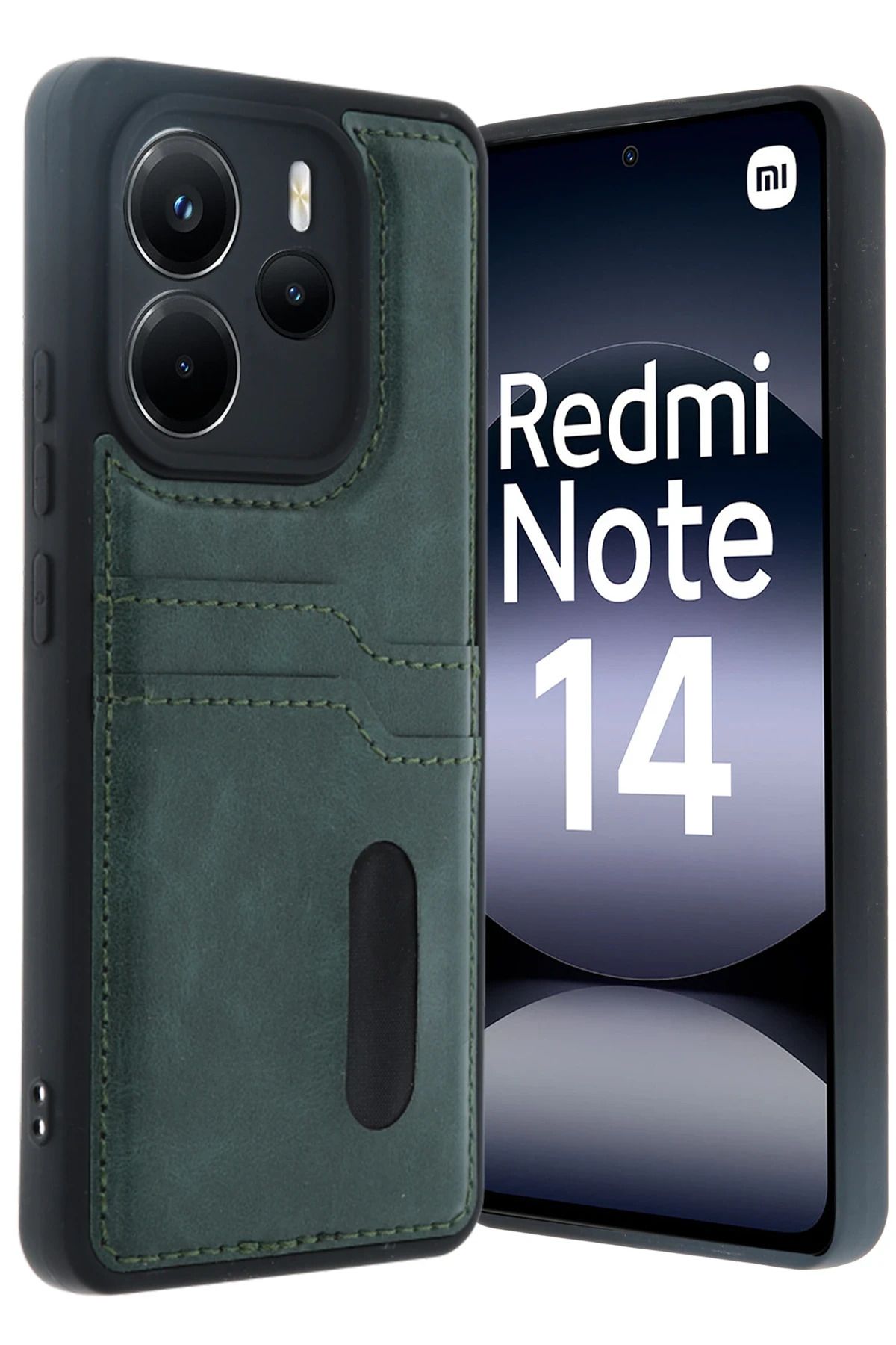 cepmoda Xiaomi Redmi NOTE 14 4G | SARA Kartlıklı Telefon Kılıfı Lüx Deri Kaplama Arka Kapak | YEŞİL