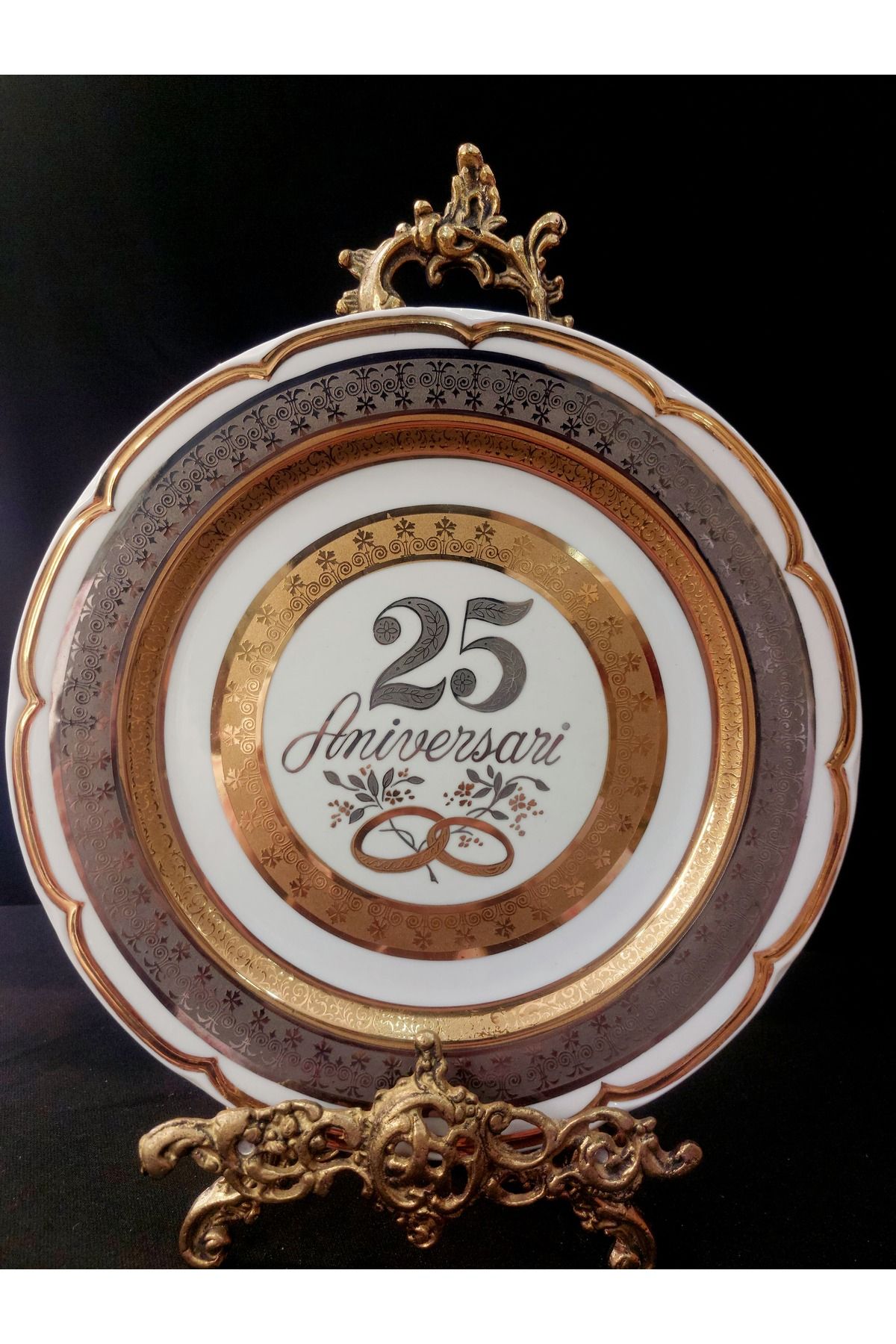 Dedemin Antikaları Antika Vintage Bohemia 25.yıl Evlilik Yıldönümü Temalı Altın ve Platin İşçilik Dekoratif Tabak