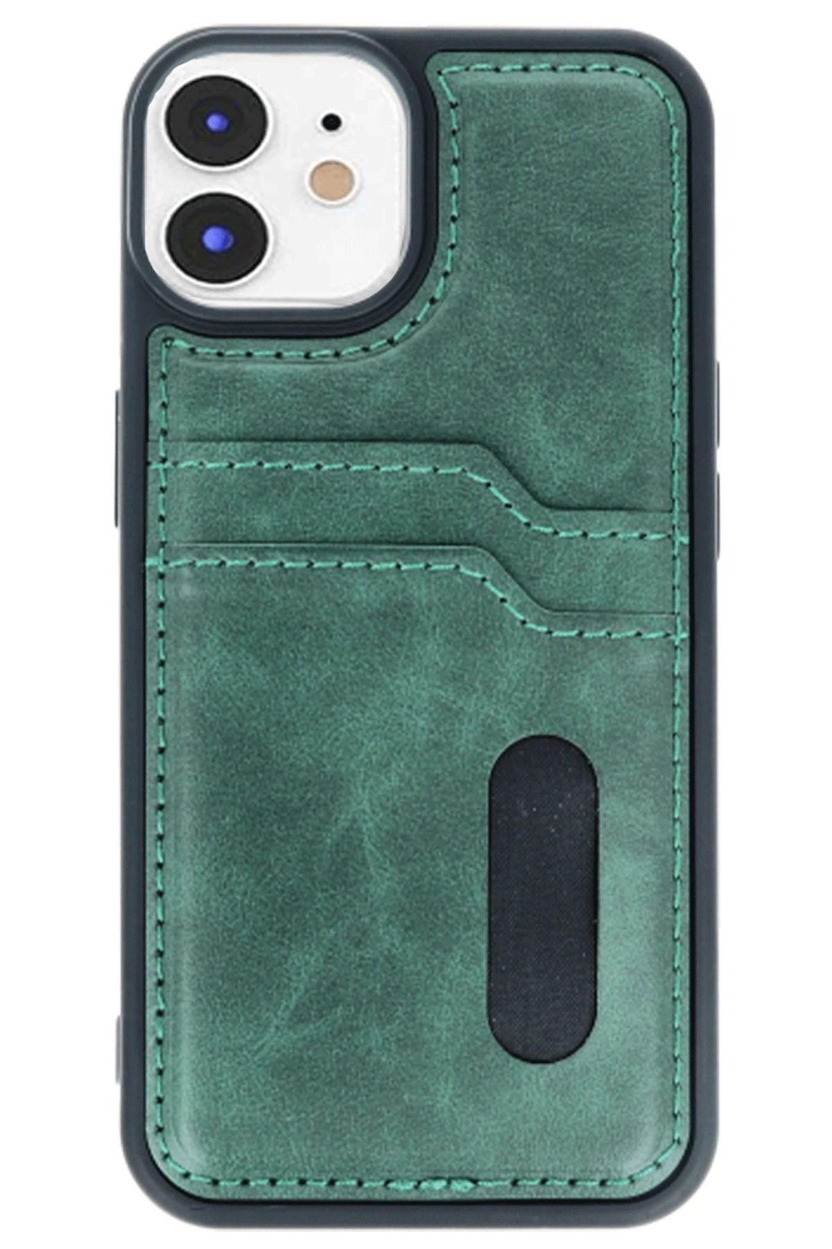 NewFace iPhone 11 Kılıf Sara Kartvizitli Deri Kılıf - Koyu Yeşil MXMPA