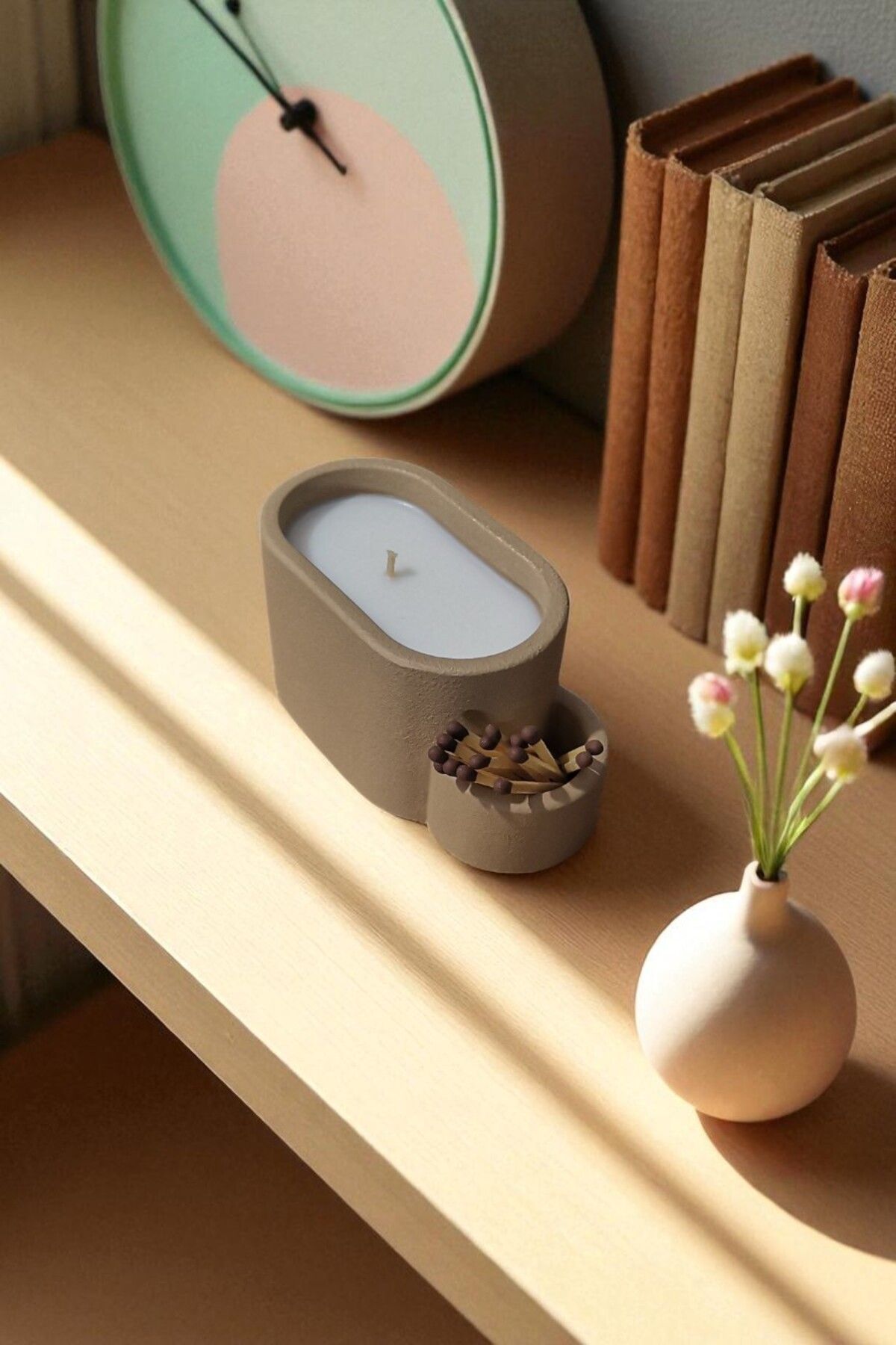 FS CANDLE & HOME Decoration - Accesories Minimalist Oval Beton Mumluk - Dekoratif ve Hediyelik Organik Soya Wax'lı Beton Mumluk