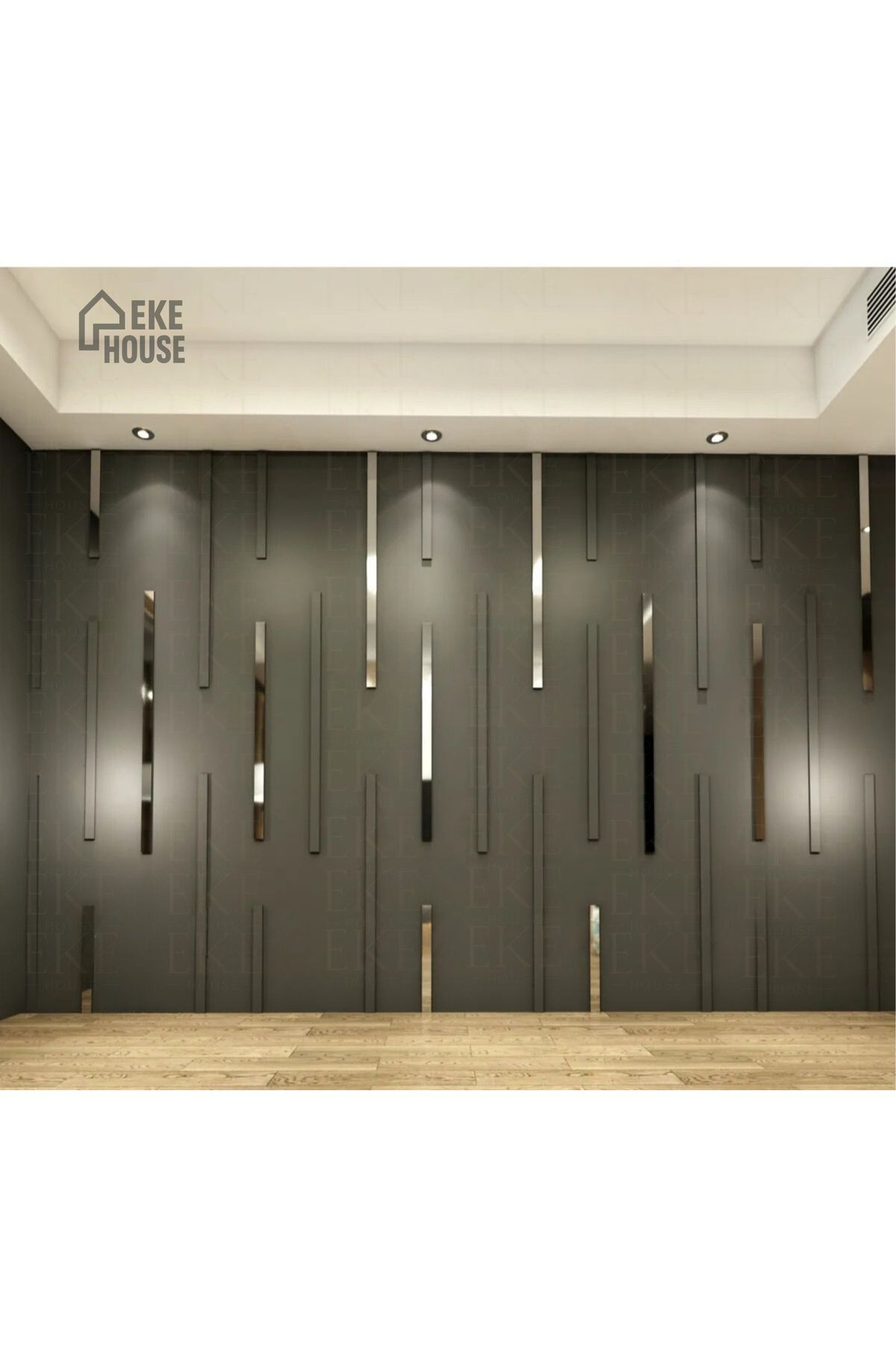 EKE HOUSE Salon -Oturma Odası - Hol- Duvar Çıta Tasarımı (SİLVER-GOLD) Çıta Hazır Kesim Set Modül)