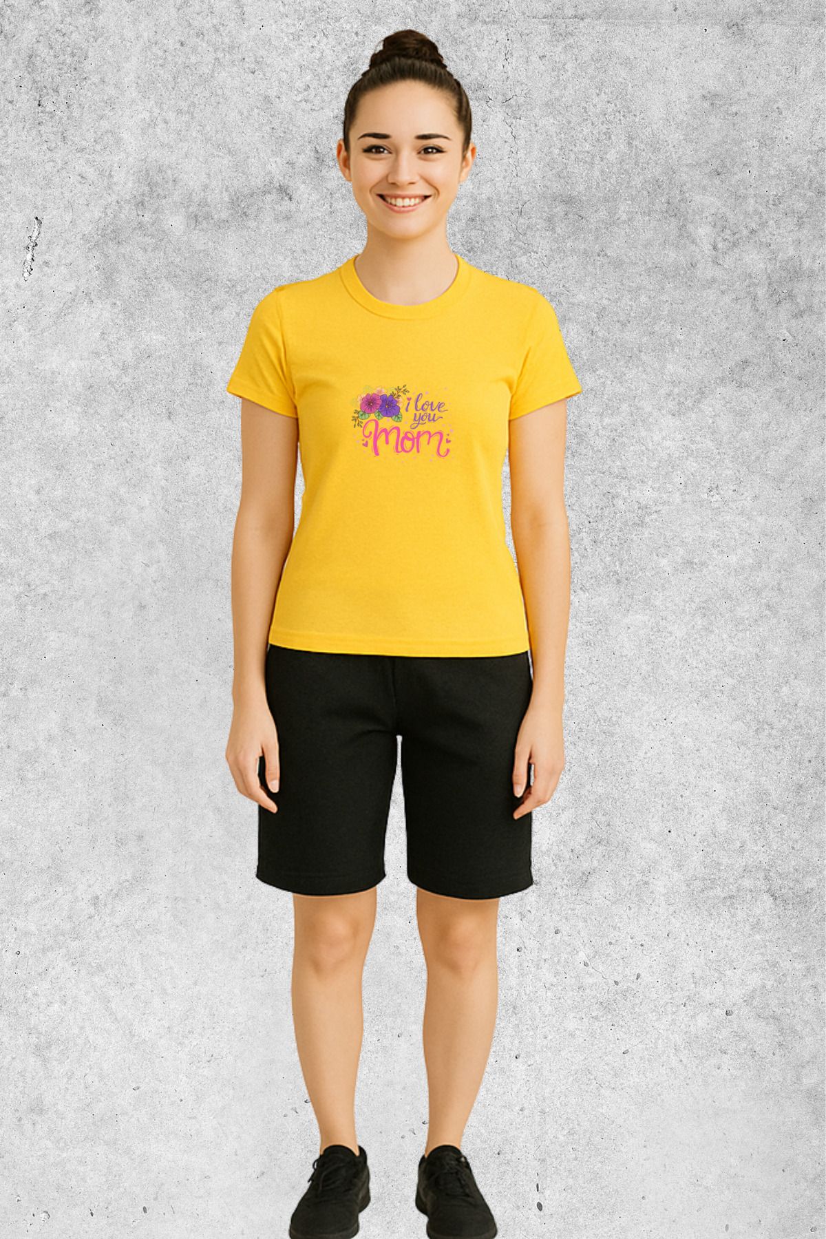 MOLICO BASİC unisex sıfır yaka kısa kollu I LOVE MOM baskılı TSHİRT