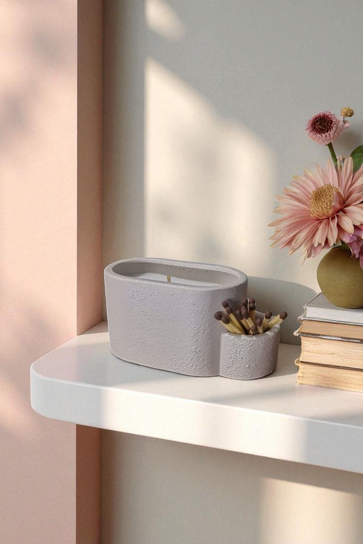 FS CANDLE & HOME Decoration - Accesories Minimalist Oval Beton Mumluk - Dekoratif ve Hediyelik Organik Soya Wax'lı Beton Mumluk