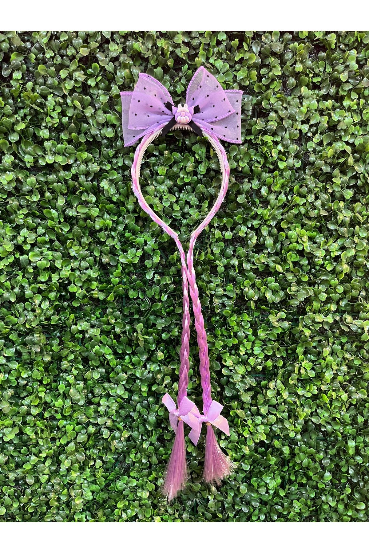 PONÇİK ACCESSORİES Kuromi Mor Renk Örgü Saçlı Çocuk Taç, Kuromi Çocuk Taç