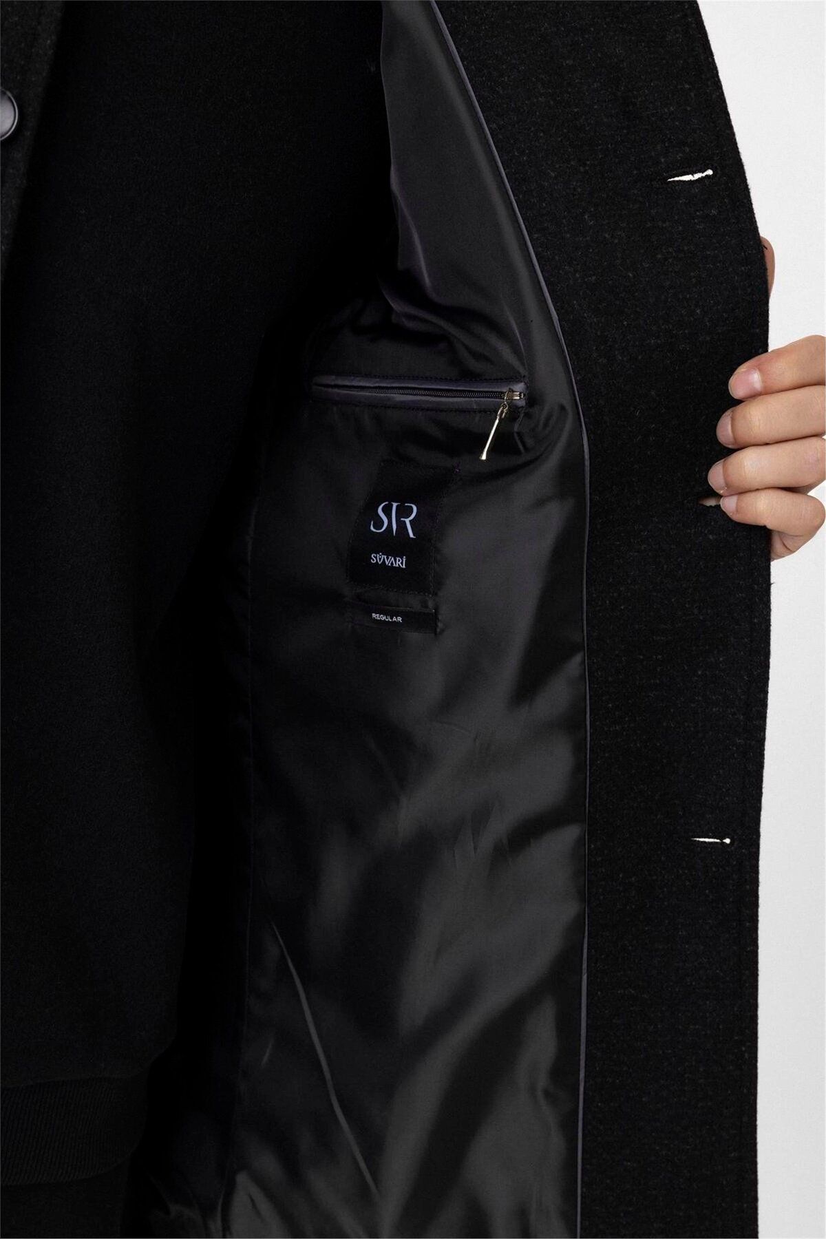 SÜVARİ-Regular Pattern Armure Pattern Quality Large Size Cashmere Coat 5