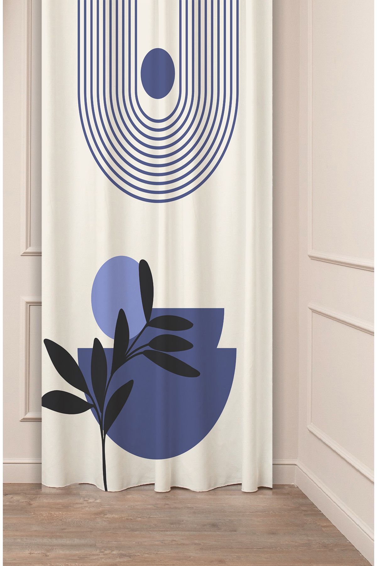 GREENDECOR Yaprak Bohem Minimalist Bej Krem Desenli Özel Tasarım Dijital Baskılı (Tek Kanat) Modern Fon Perde