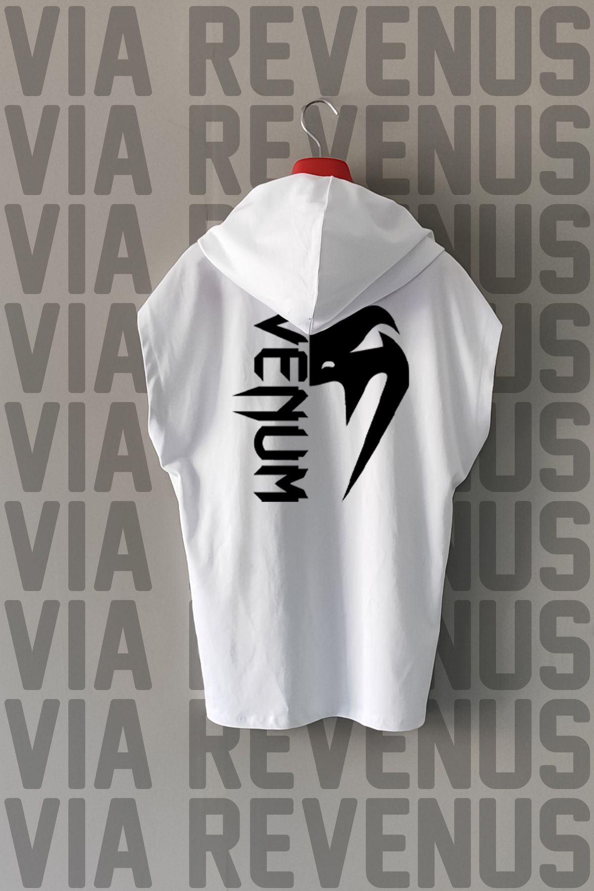 Vordevia UFC Ön ve Arka Baskılı Sıfır Kollu Kapüşonlu %100 Pamuk Spor Tshirt