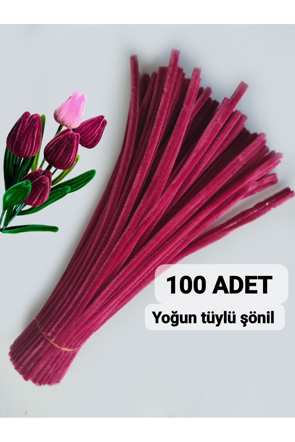 Butik Heryer.ciceklenir 100'lü Mercan Kırmızısı Renkli Şönil, Eğitici Şönil Seti, Tüylü Tel, 30 Cm 6mm