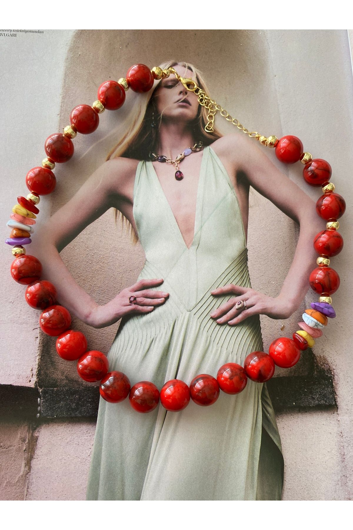 Pinery Jewels Bordo İri Boncuklu Yazlık Kadın Kolye – Modern ve Şık Tasarım