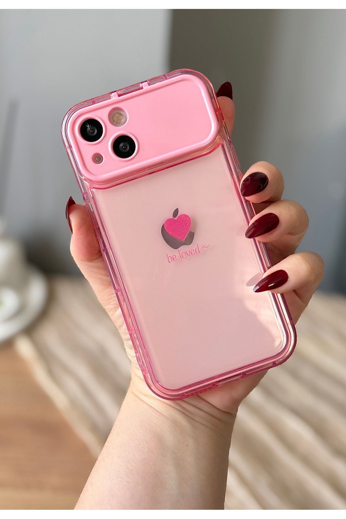 MirazTasarim IPHONE 13 KAMERA AYNALI KAPAKLI PEMBE DESENLİ KILIF2