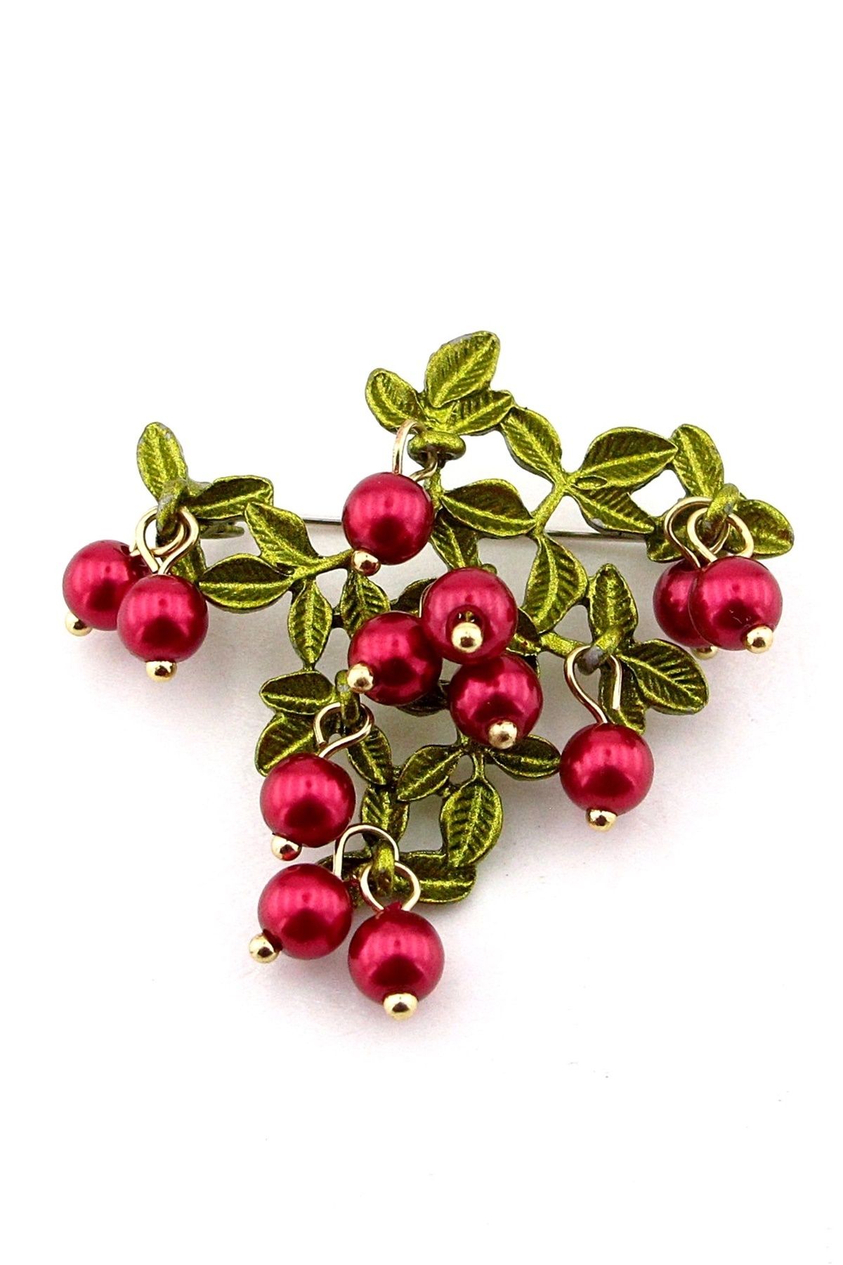 Solfera Cranberry Turna Yemişi Meyve Dalları Metal Yaka Süsü Broş RZ412