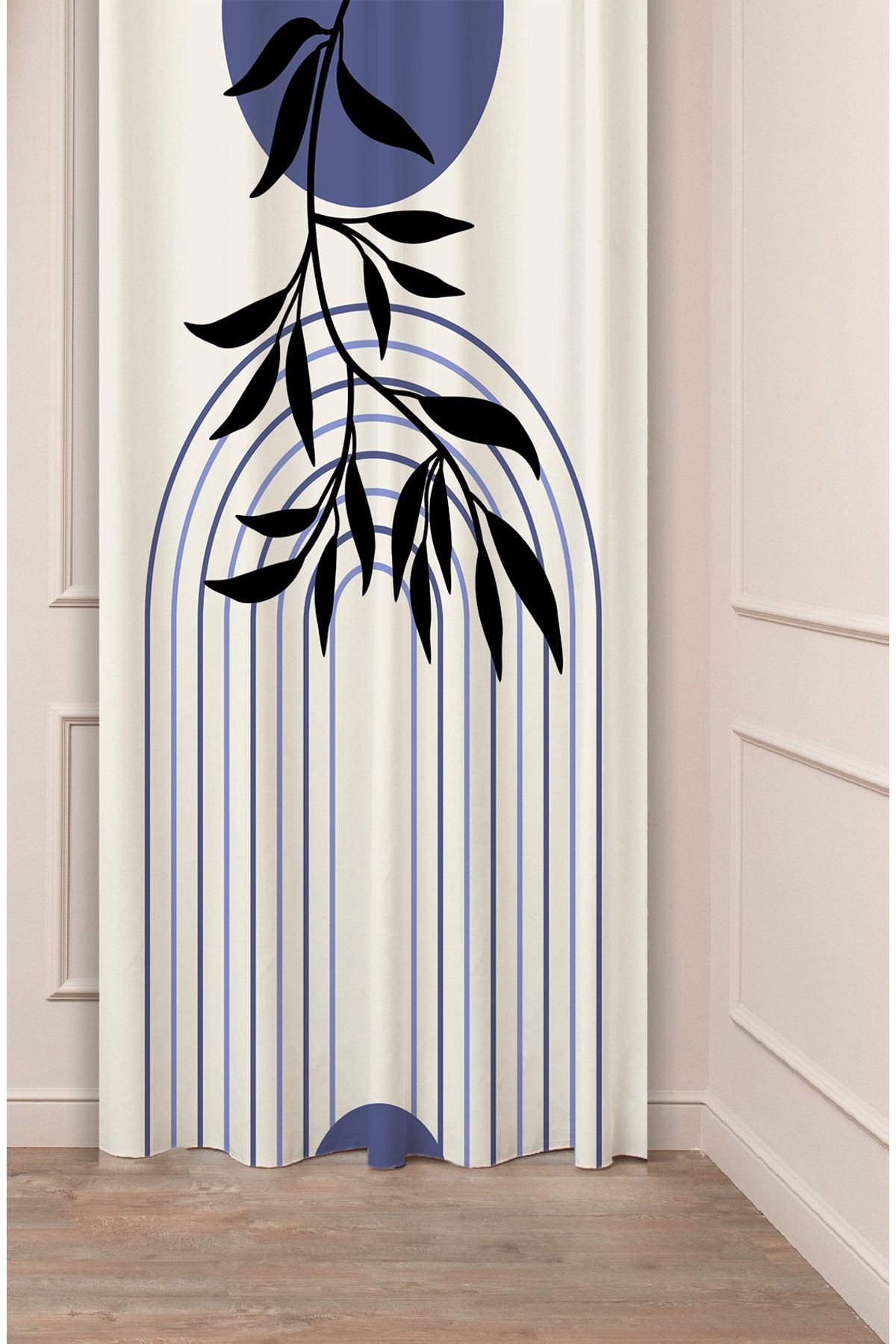GREENDECOR Yaprak Bohem Minimalist Bej Krem Desenli Özel Tasarım Dijital Baskılı (Tek Kanat) Modern Fon Perde