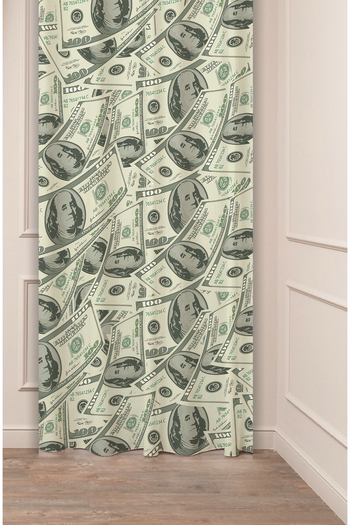 GREENDECOR Dolar Para Zenginlik Bolluk Altın Desenli Özel Tasarım Dijital Baskılı (Tek Kanat) Modern Fon Perde