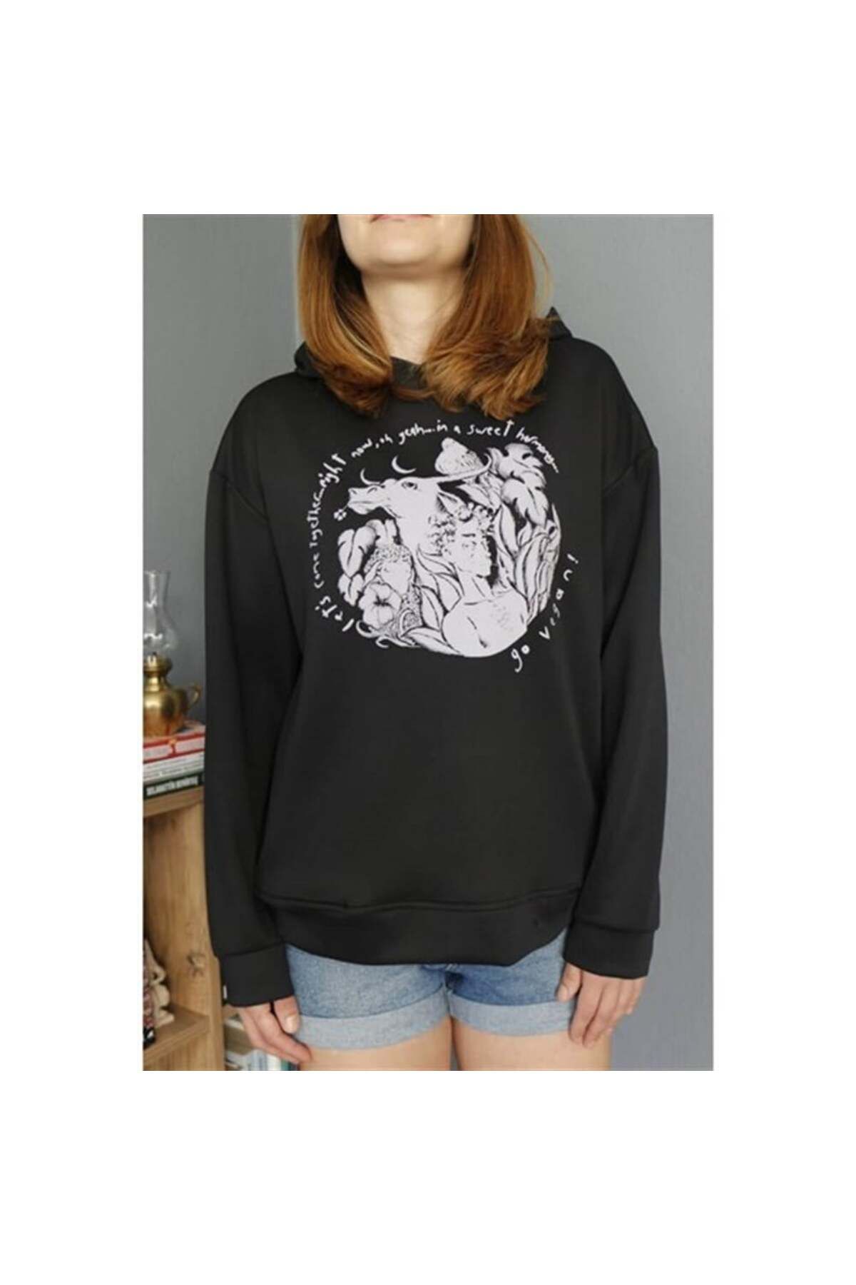 Vegan Bakkal Siyah Hoodie - Sweet Harmony
