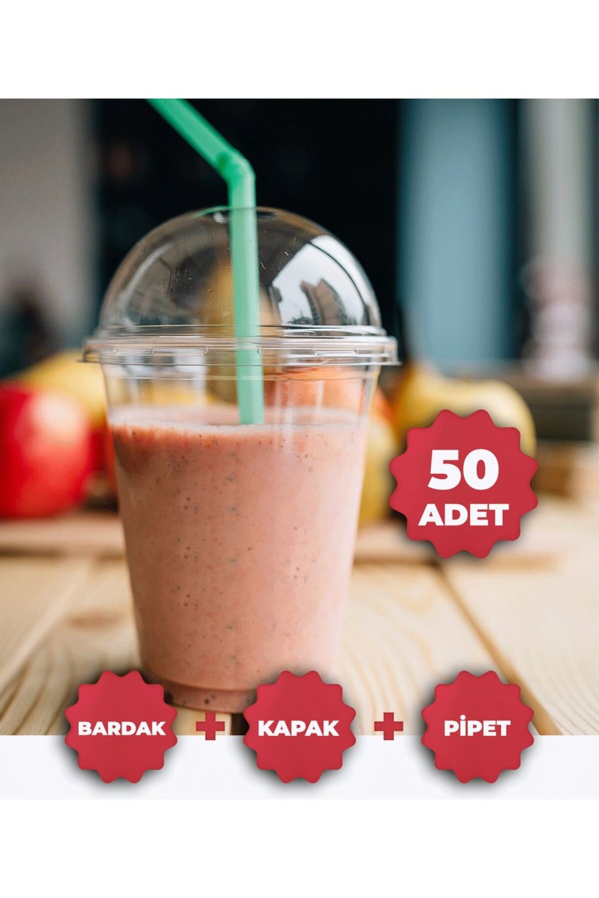 Ayliz Plast & Ambalaj 350 cc Kapaklı Pipetli Plastik Bardak 50’li Pet Bardak Limonata Soğuk İçecek Milkshake Bardağı
