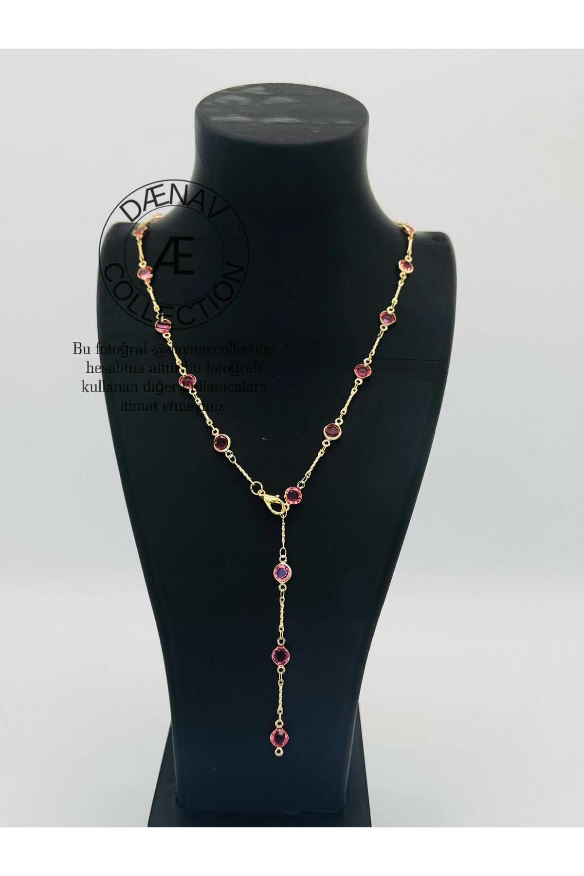 Daynav Pembe Taş Detaylı Şık Zincir Y Kolye(60 CM)