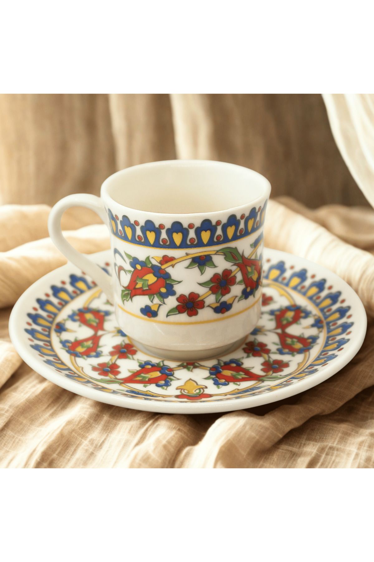 EVİMİA Osmanlı Çini Motifli 6 Kişilik Fincan Takımı
