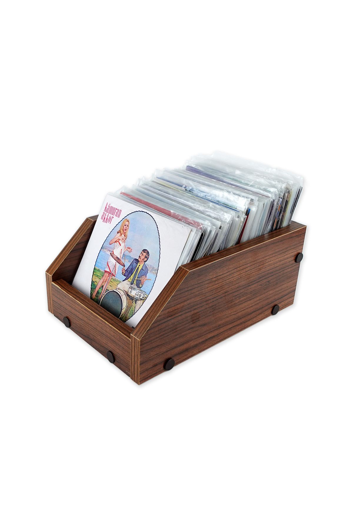Çıtırtılı Sesler Ahşap 7" Plak Kasası (Ceviz)