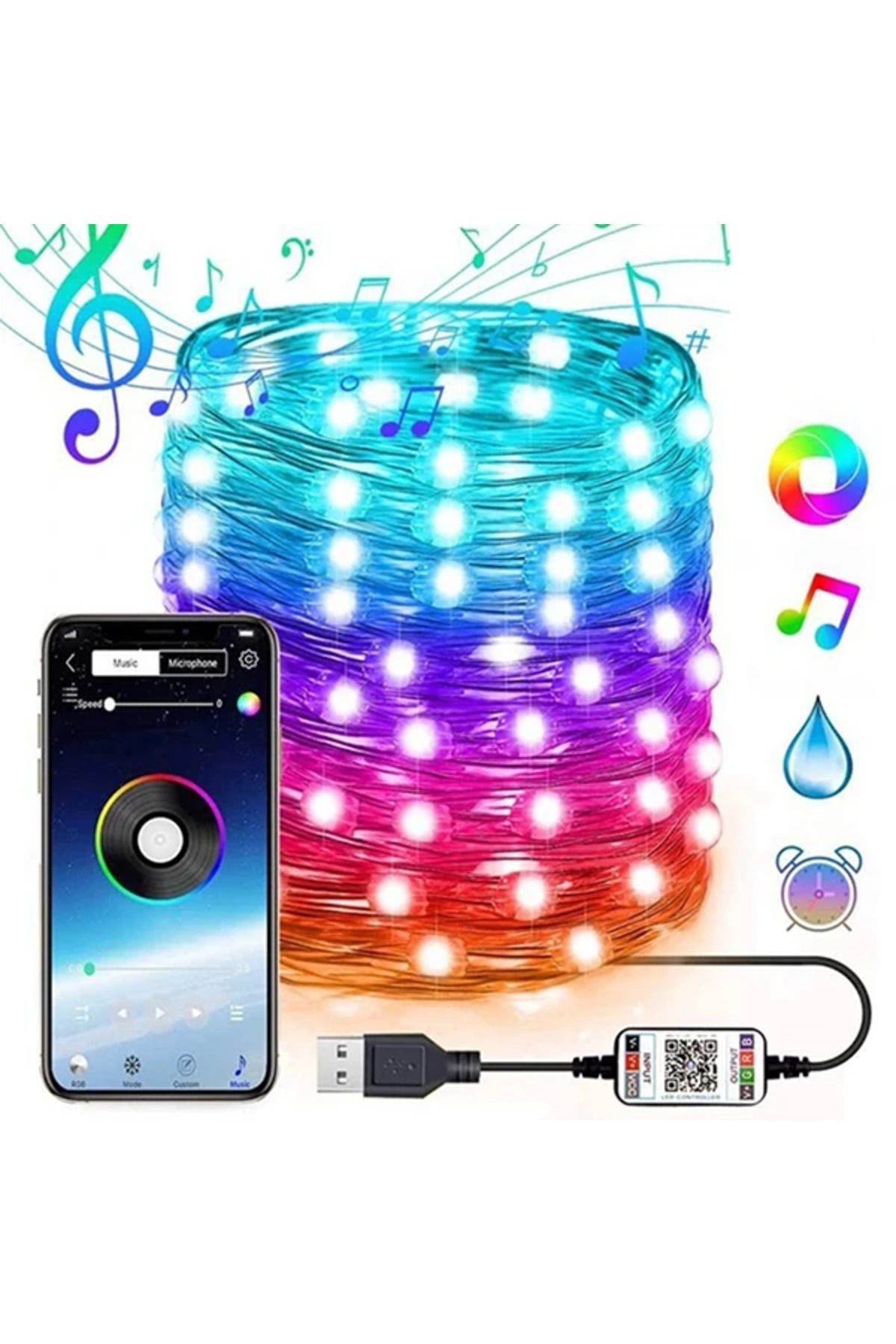 Uyguna Kapında ALLY 5MT 50 LED RGB Bluetooth Telefonla Kontrol Edilen Usb Led Lamba İos-Android-(5 - SVU3226-9113
