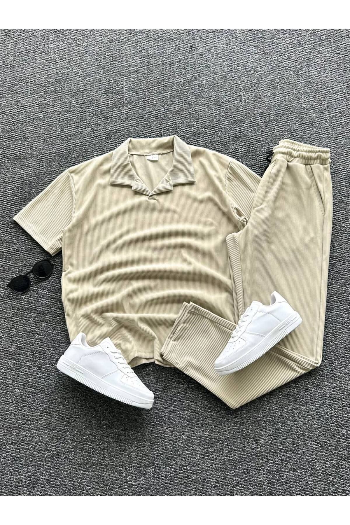 tetramoda Fitilli Polo Yaka Tişört ve Pantolon 2'li Set