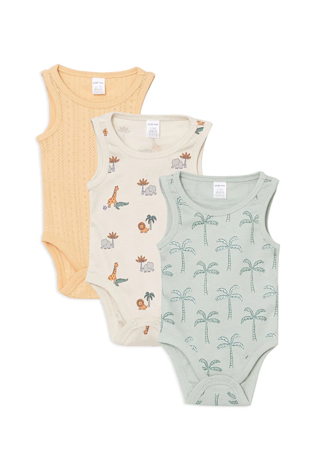 LC Waikiki LCW baby Bej Baskılı Erkek Bebek Çıtçıtlı Bodysuit 3'lü