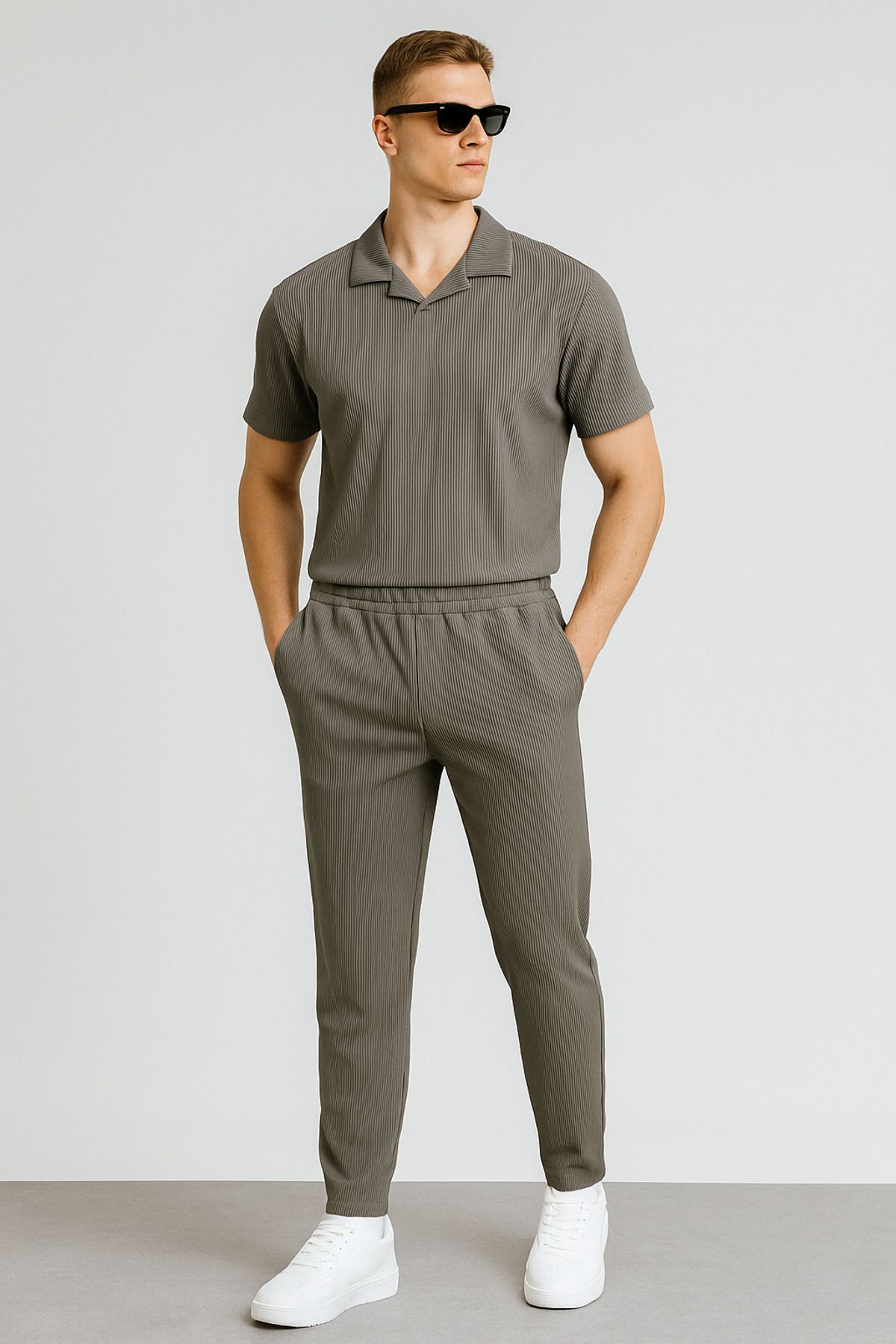 tetramoda Fitilli Polo Yaka Tişört ve Pantolon 2'li Set