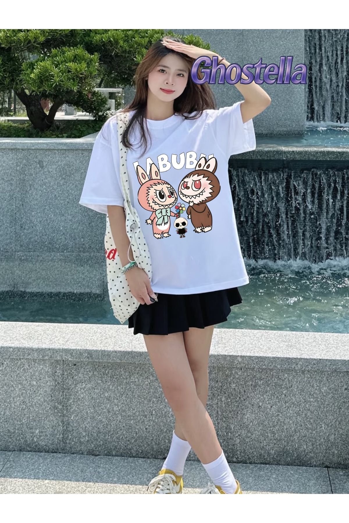 Minga London Beyaz Labubu Character Baskılı Oversize Unisex Tshirt - Ghostella