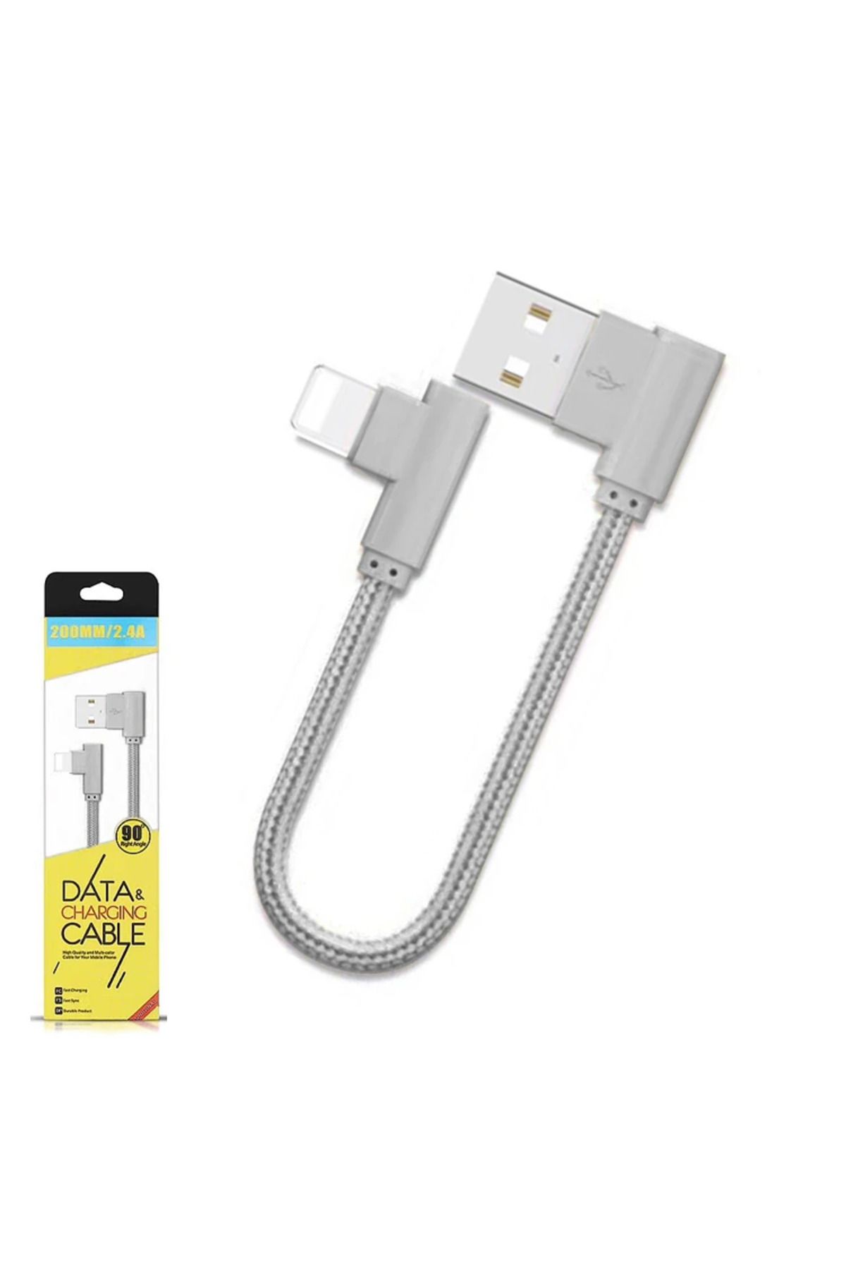 mudikonsept Ally İphone Lightning Eğik Başlı Halat Usb Kablo 20cm-(5775) - MDE6955-3249