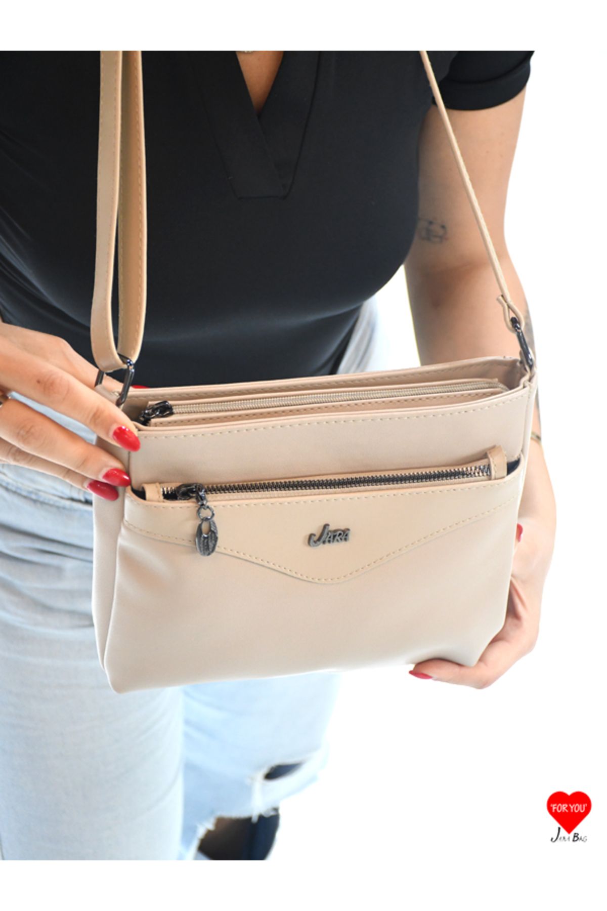 JARA Bag Atina 3 Bölmeli Su Geçirmez Çapraz Askılı Hafif Yumuşak Deri Anne Omuz Çantası