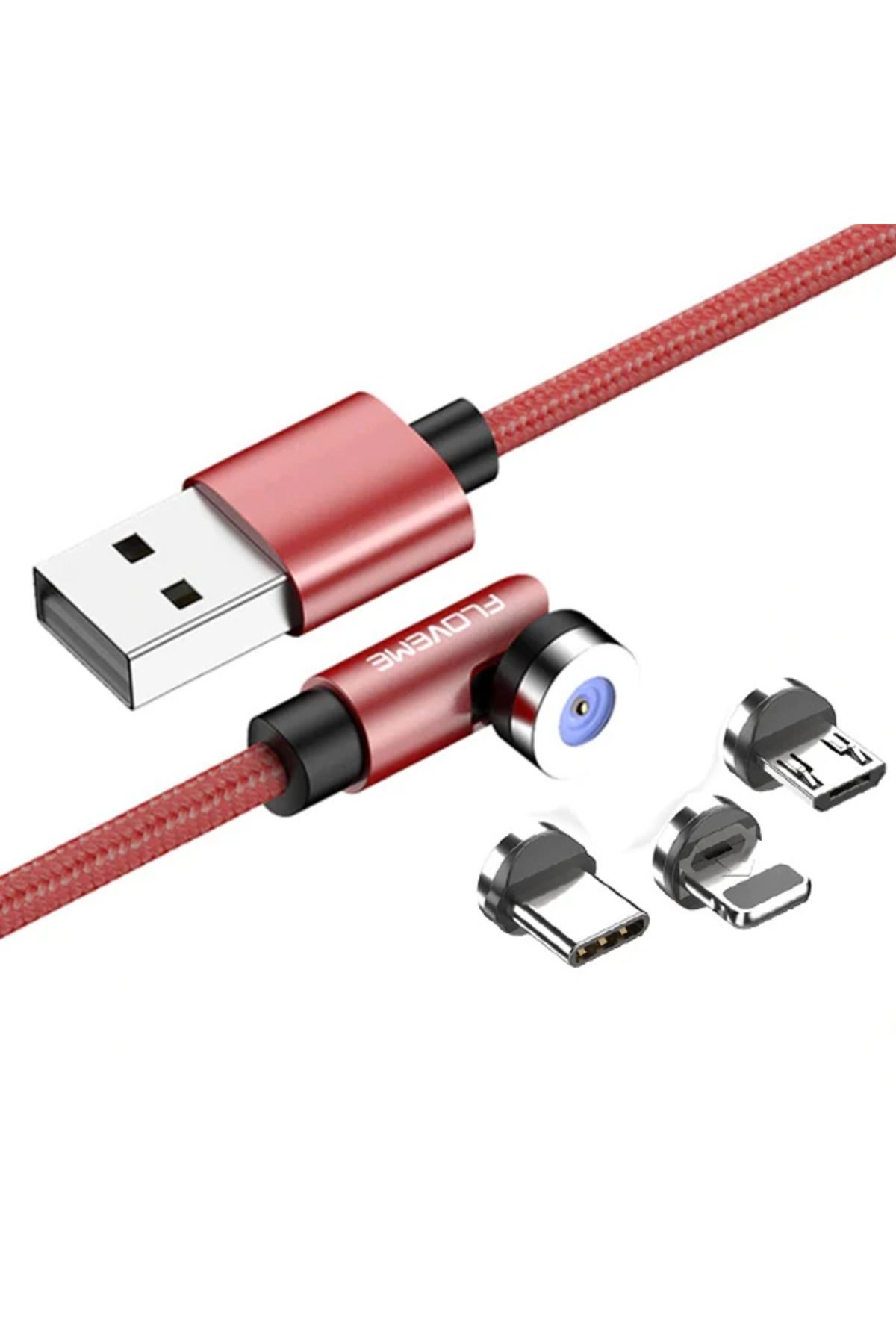 Notcraft Floveme 540 Dönebilen Miknatisli Usb Sarj Kablosu 3 Baslik(iPhone+Type-C+Micro 1M-( - NOTFRAFT7473