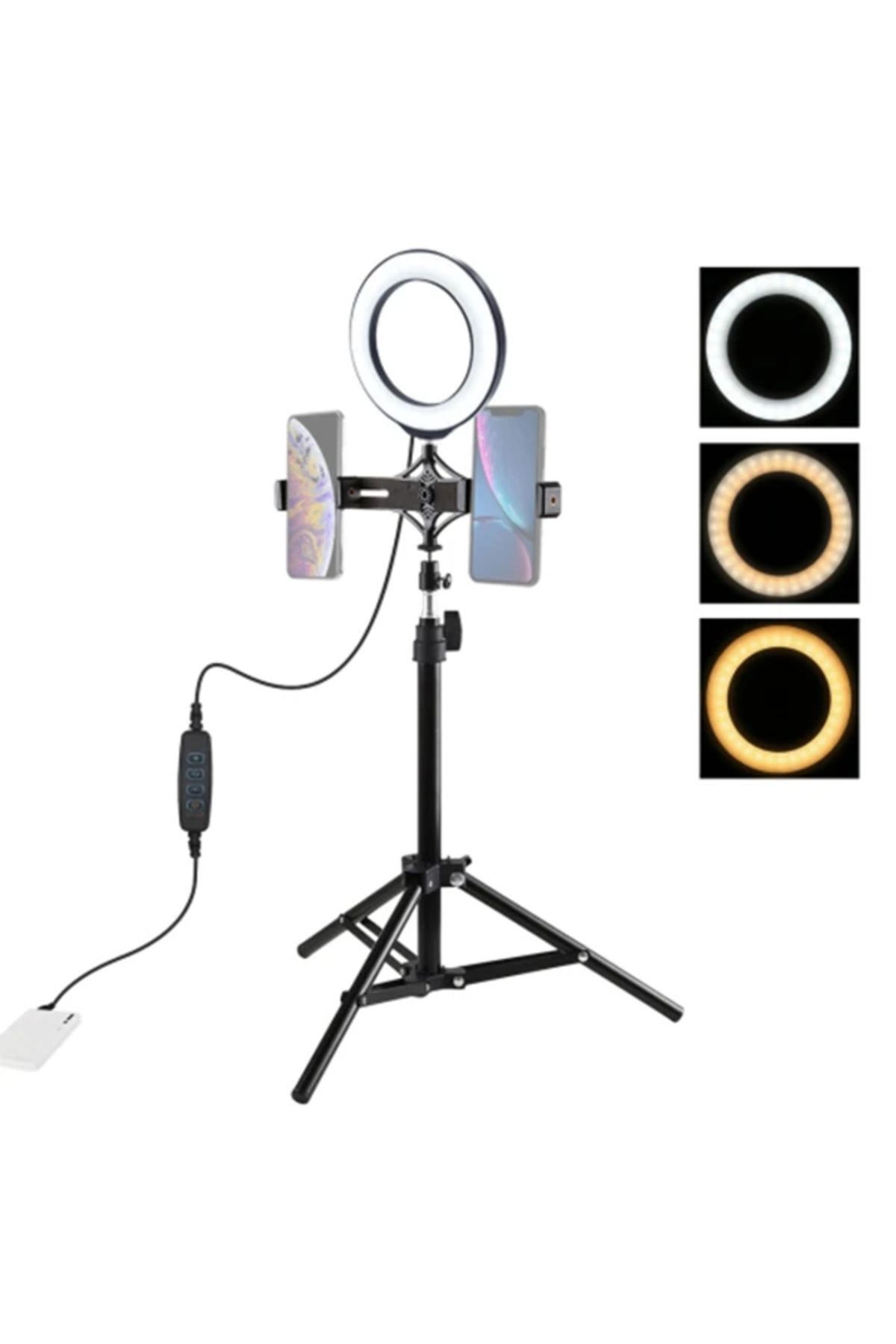 ChenSea PULUZ 70CM Çift Telefon tutucu 6.2CM Led Işık Stand YoutuberCanlı Yayın Selfie - AGT4668-8770